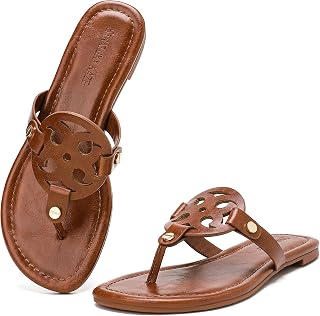 Stratuxx Kaze Women's Dressy Faux Leather Thong Sandals with Memory Foam | Comfy Beach Slides Slip On Summer Flat Sandals Cute Flipflops for Women