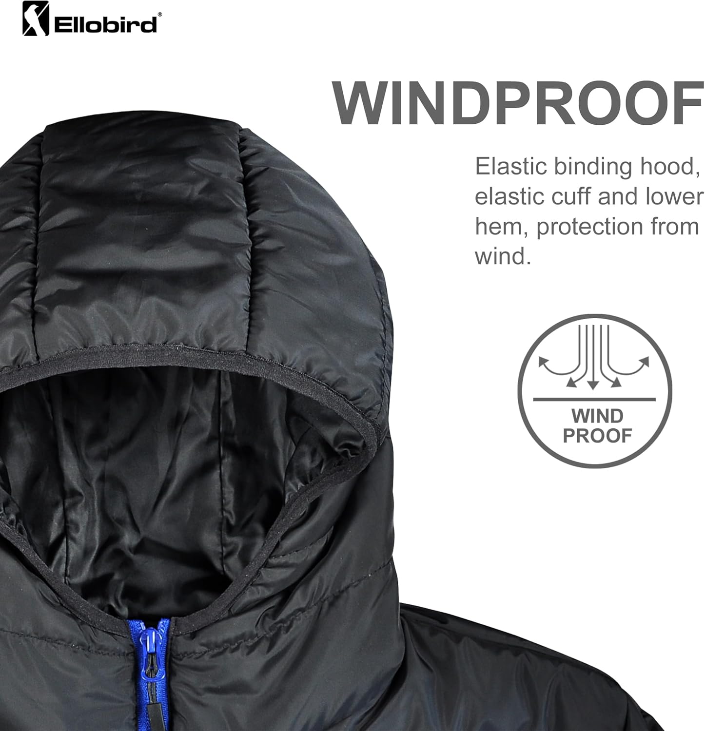 Ellobird Mens Puffer Coat Men Lightweight Winter Coats Jacket Hood Packable - Image 5
