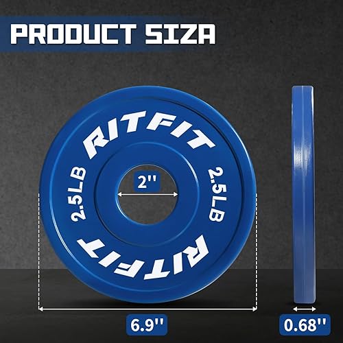 Miniatura 3 de RitFit Placas de peso de goma fraccionarias, placas de parachoques de colores para entrenamiento de fuerza inicial y sobrecarga progresiva, par y