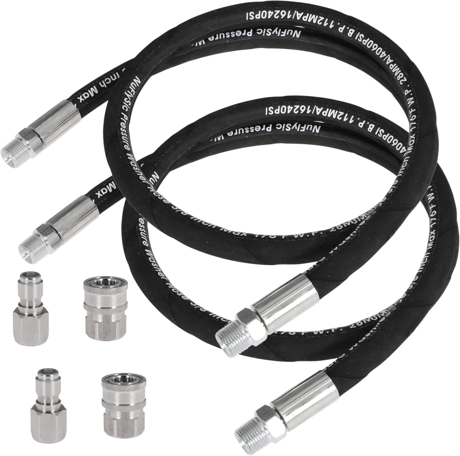 Pressure Washer Whip Hose Power Washer Jumper Hose for Pressure Washing with Steel Connector 3/8 Inch NPT Quick Connect Plug Hose Reel Connector Hose, 4000 PSI, 9FT, 2PCS