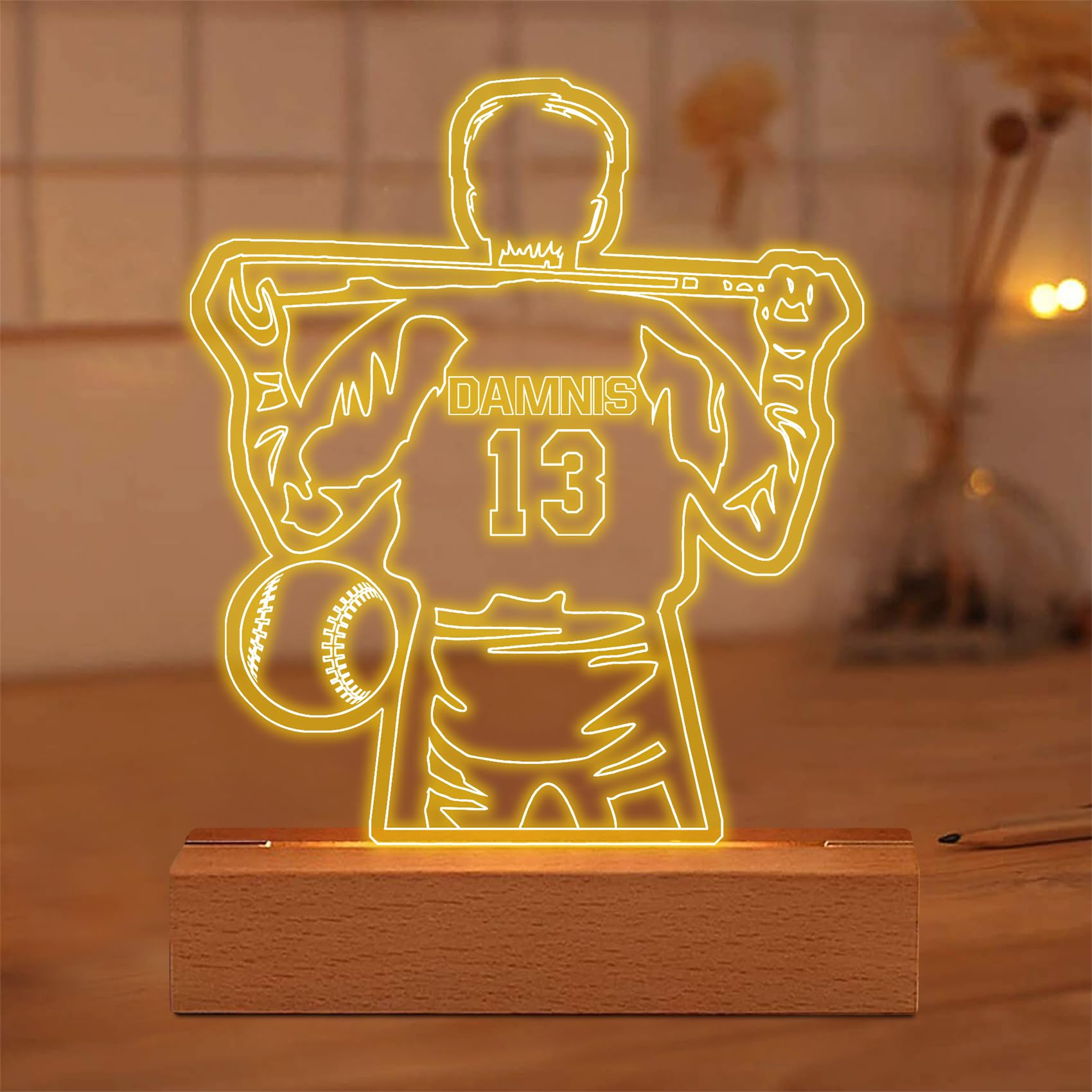 Baseball Gifts Personalized Baseball Night Light Custom Baseball Player 3D Illusion Lamp for Boys Acrylic Baseball Name Light Multiple Color Baseball Desk Lamp Baseball Sport Gifts for Christmas