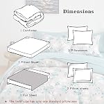 Flysheep Gray Botanical Bed in a Bag Queen Size 7 Pieces, Aqua Grey Leaves Elegant Floral Comforter Bedding Set All Season(1 Comforter, 1 Flat Sheet, 1 Fitted Sheet, 2 Pillow Shams and 2 Pillowcases)