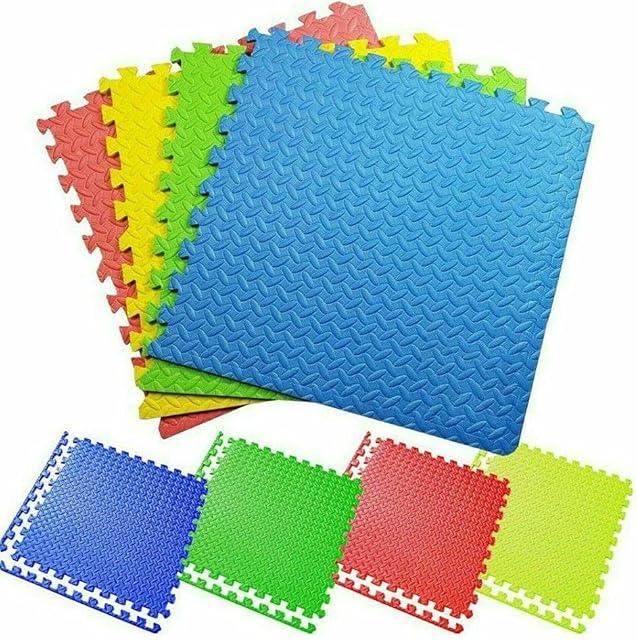 A-Z® Eva Foam Soft Floor MultiColour Tiles Interlocking Exercise Mat , Gym Flooring Mat, Puzzle ,Yoga Matting Kid's Mats 60x60x1cm Extra Thick (4 Pieces (16 Sq Ft))