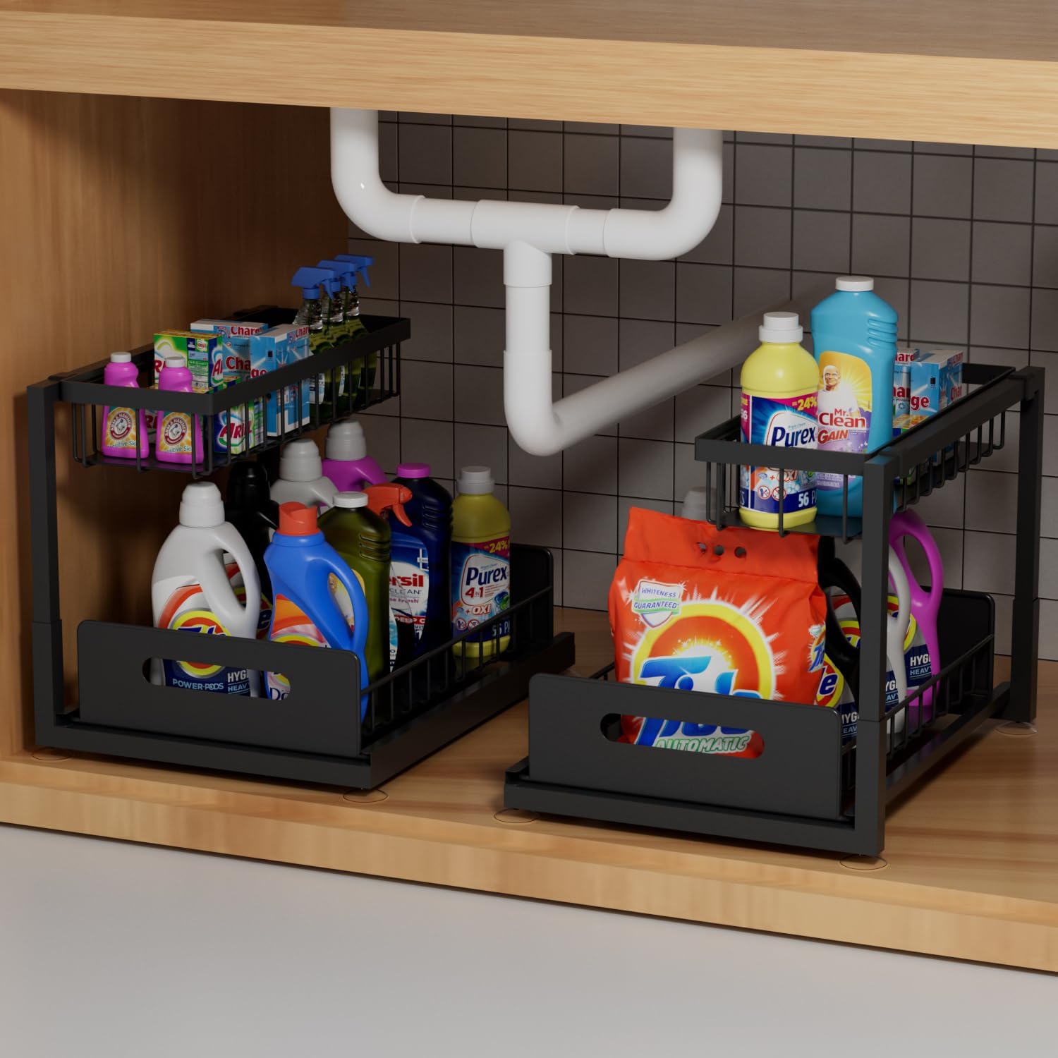Lxmons 2Tier Under Sink Slide Out Organizer, 2 Pack Pull