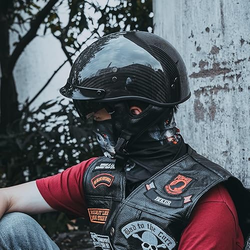 Miniatura 4 de VCOROS Cascos de motocicleta retro de fibra de carbono para hombres y mujeres, cascos de media cara para motocicleta, Cruiser, Chopper, ciclomotor,