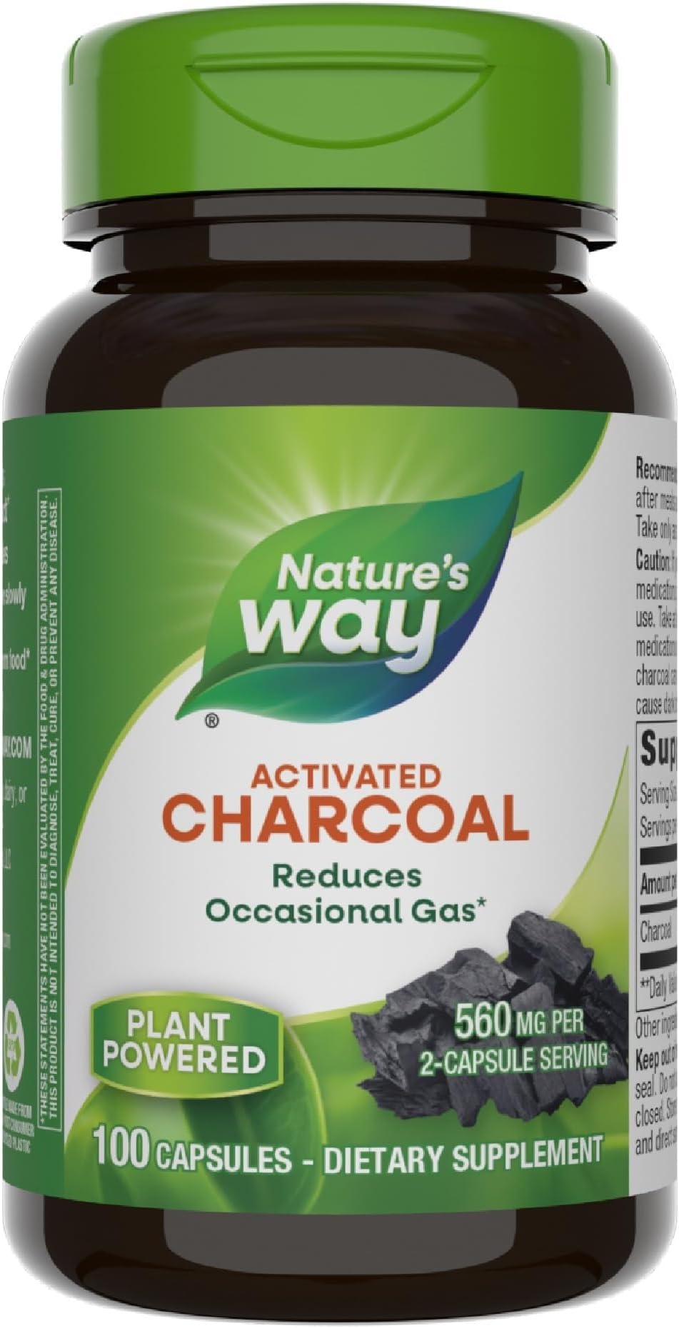 Nature's Way Activated Charcoal, Binds Unwanted Materials and Gas in the Digestive Tract, 560 mg per 2-Capsule Serving, 100 Capsules (Packaging May Vary)