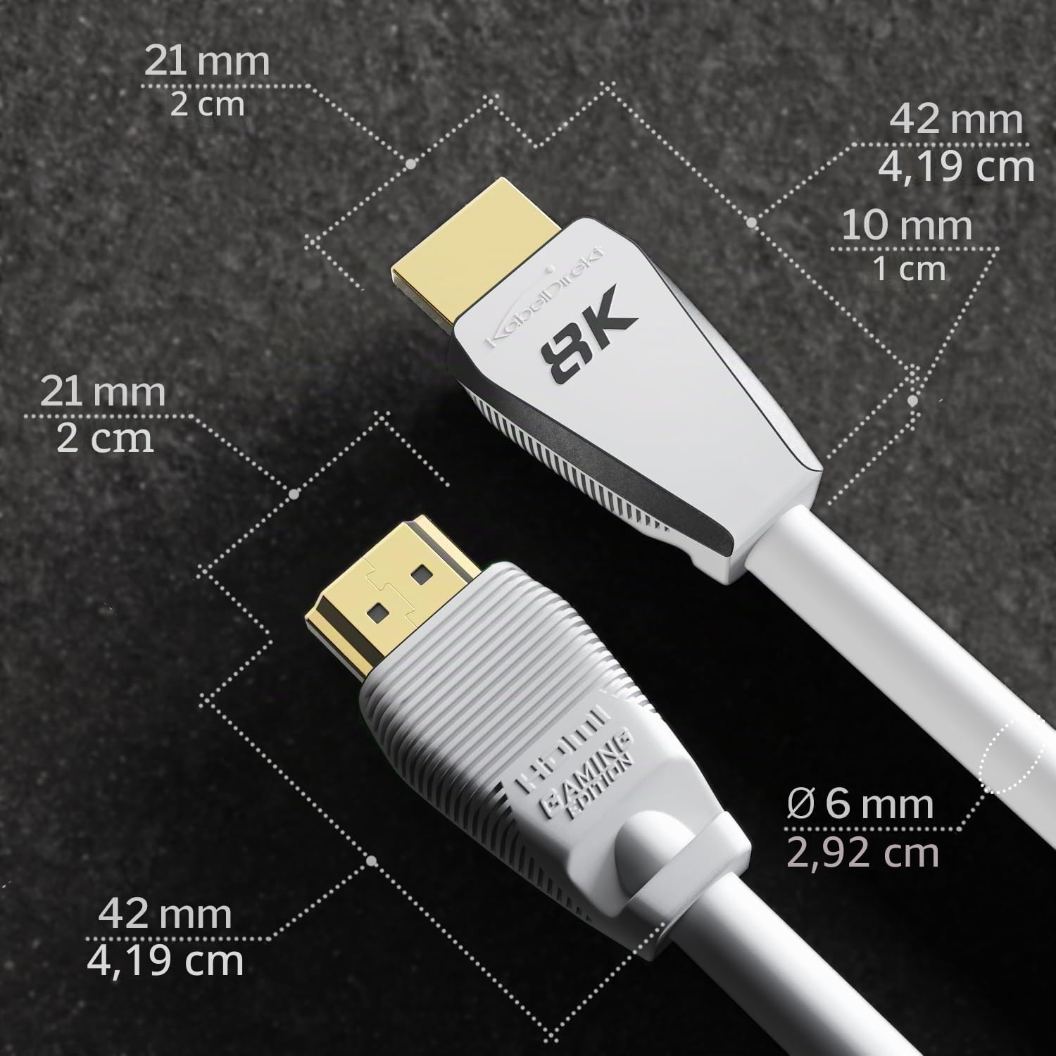 KabelDirekt – Cable HDMI 2.1 8K, edición Gamer certificada – 2m (8K@60Hz, Ultra High Speed/48G para 10K, 8K o ultra rápido 144Hz a 4K, óptimo para PS5/XBO y PC Gaming, Monitor/TV, blanco)