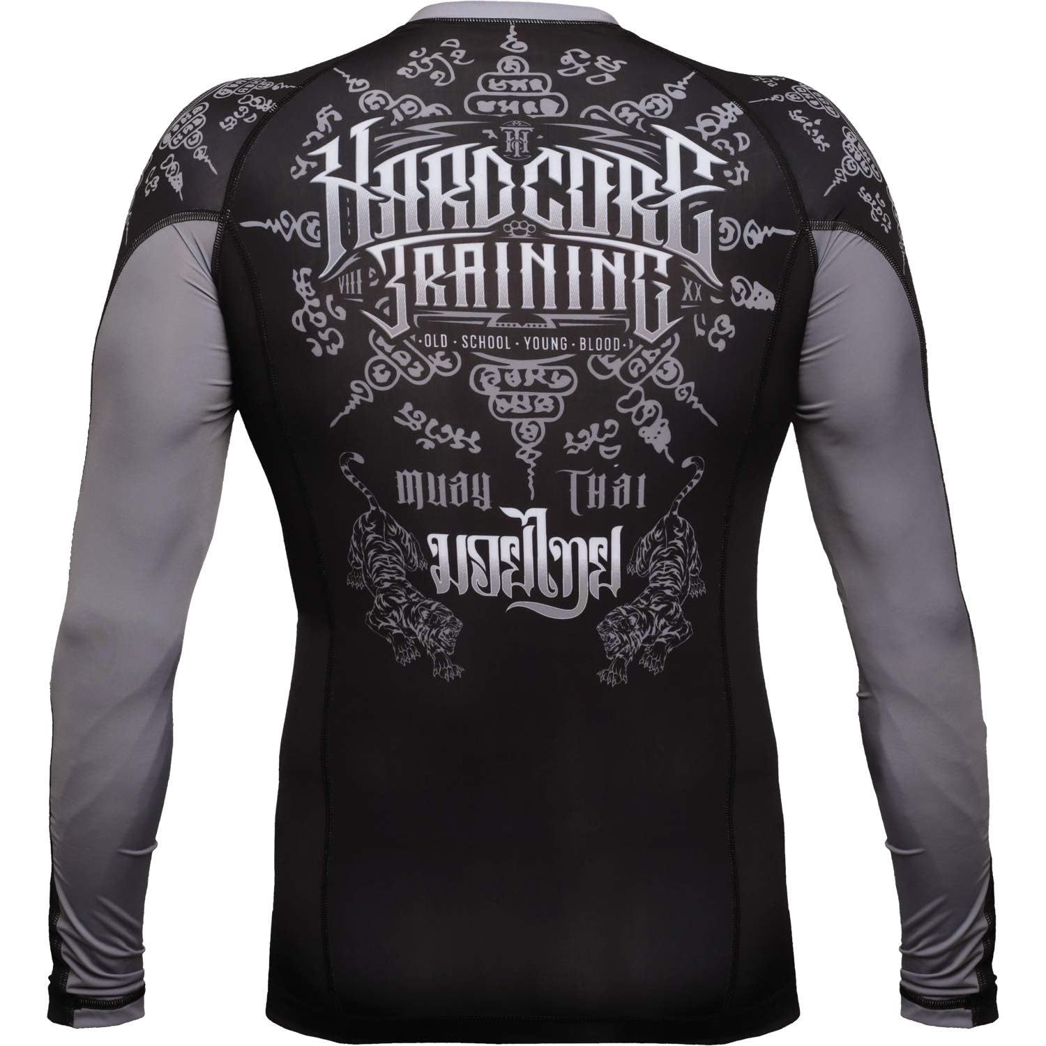 Hardcore Training Męska koszulka kompresyjna Rashguard, długie ramię Jiu Jitsu MMA No-Gi Enge BJJ Grappling warstwa bazowa walka, Srebrny, czarny, 4XL