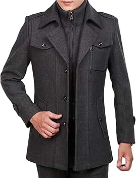ZYTECO Men's Wool Blend Pea Coat Single Breasted Slim Fit Trench