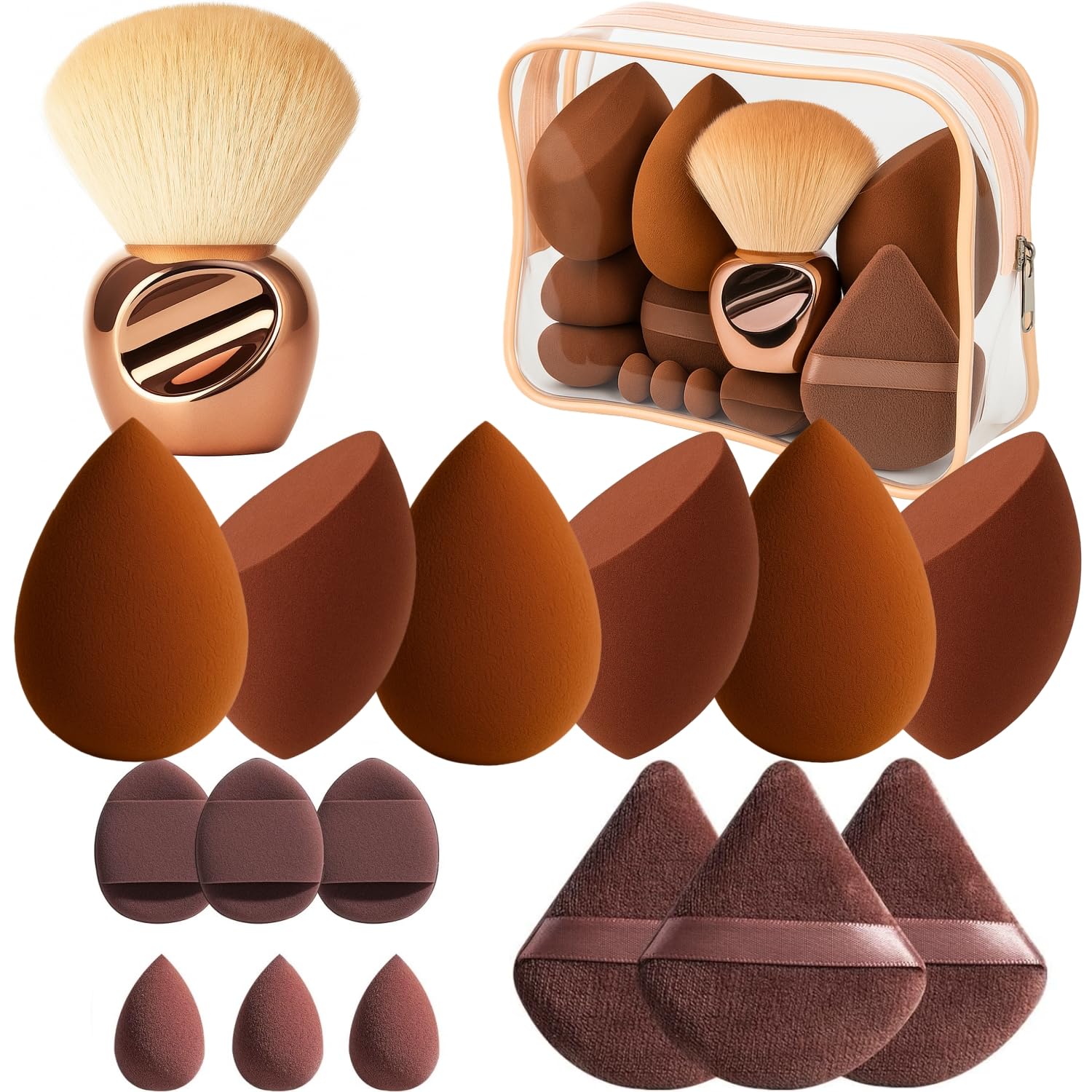 17 Pcs Makeup Sponge Set with Kabuki Powder Brush – Be...