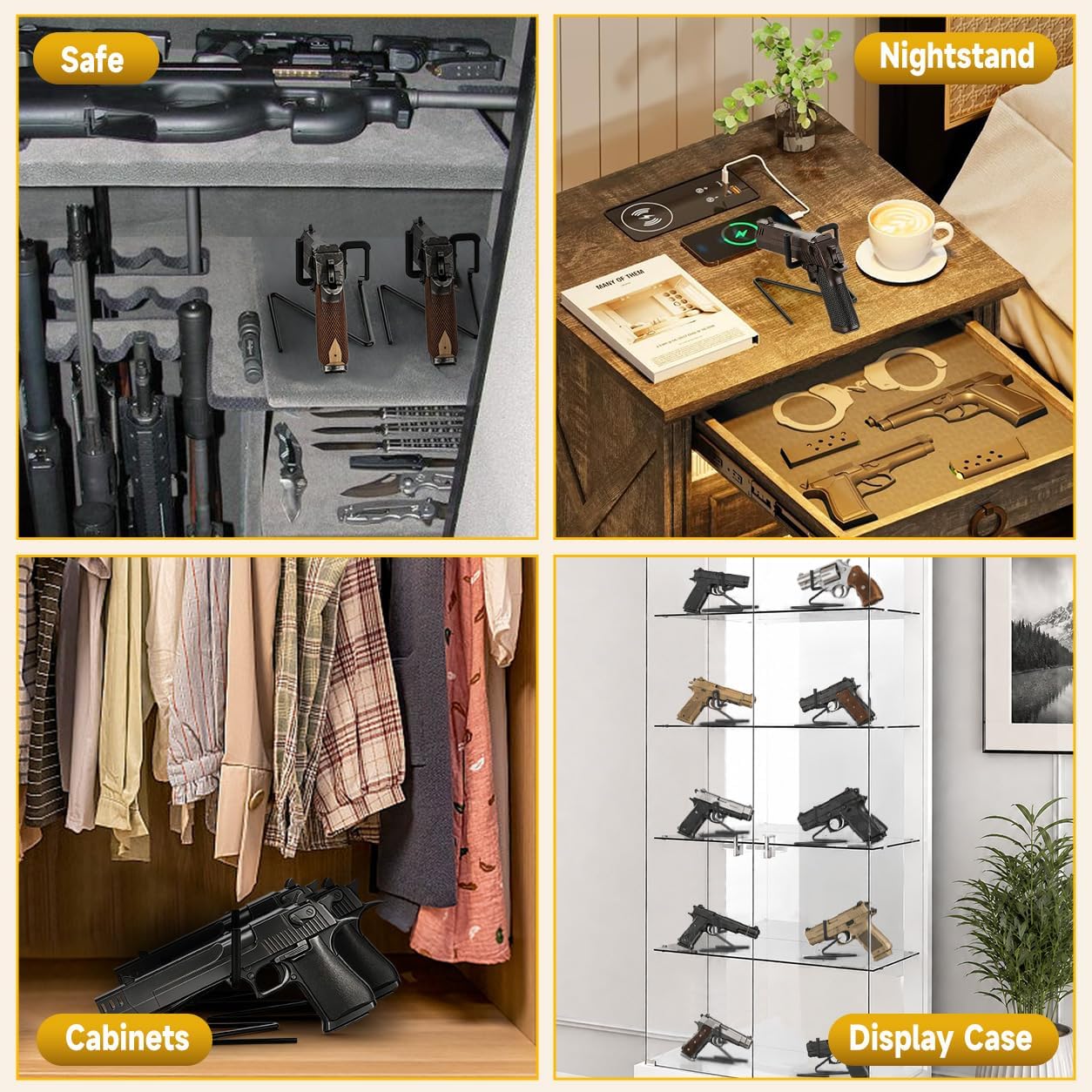 Pistol Display Stand - Handgun Hanger Works Great in Gun Safe, Shop, Home Cabinet & Nightstand - Scratch-Free Padding Revolver Holder – Gun Display Stand for Even The Heaviest Pistol - Pistol Rack