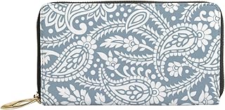 Carteiras femininas de couro legítimo tribal paisley cor macia porta-cartão de crédito estojo com zíper organizador de embreagem de couro feminino bolsa longa de viagem, Paisley tribal cor macia, 7x4.3x0.8 Inches