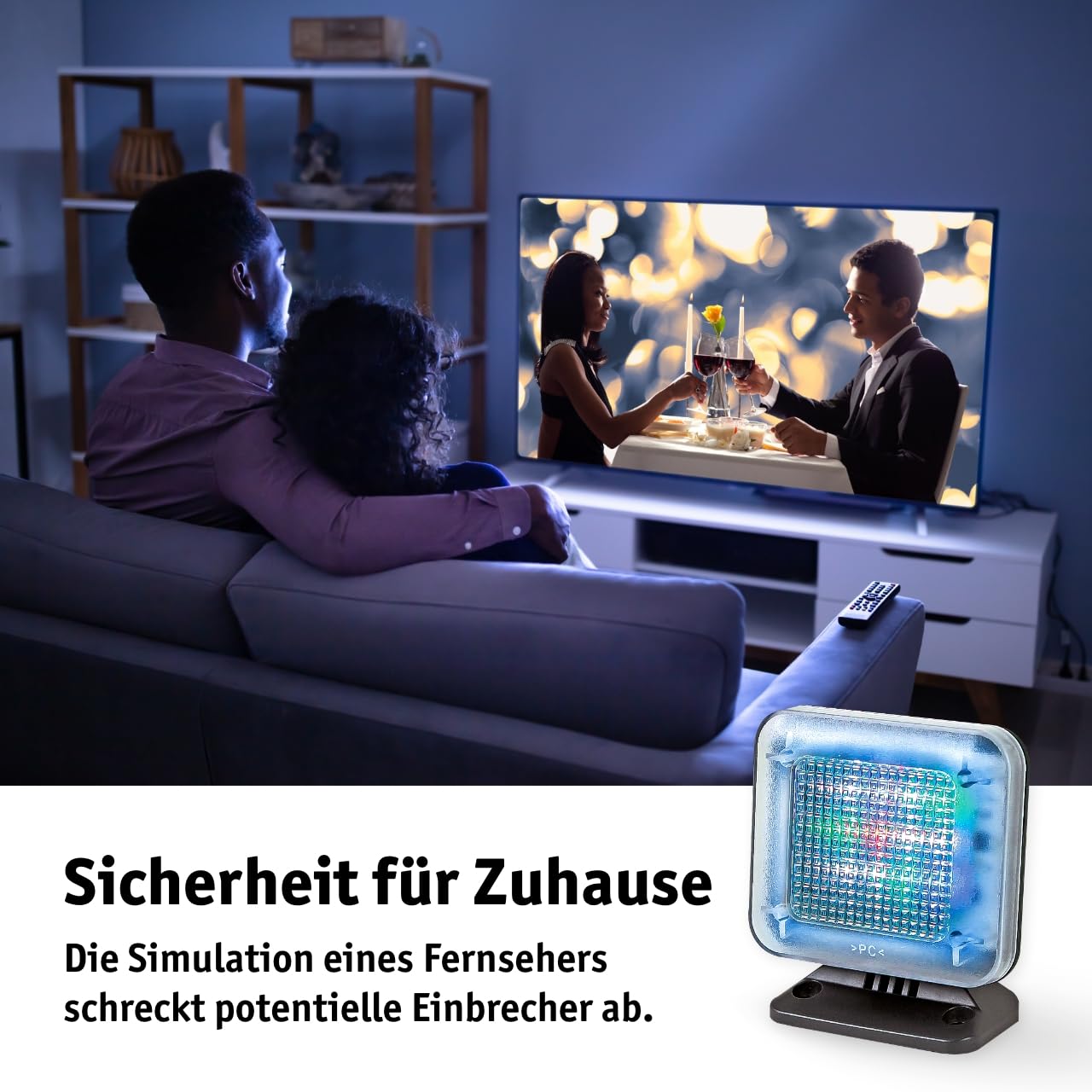 WALTER TV-Simulator, Bildschirm-Simulator, kraftvolle und sparsame LED-Lichter, hohe Sicherheit, einstellbare Laufzeit EIN/4h/7h, sehr realistisch, Einbruchsschutz, Fake-TV