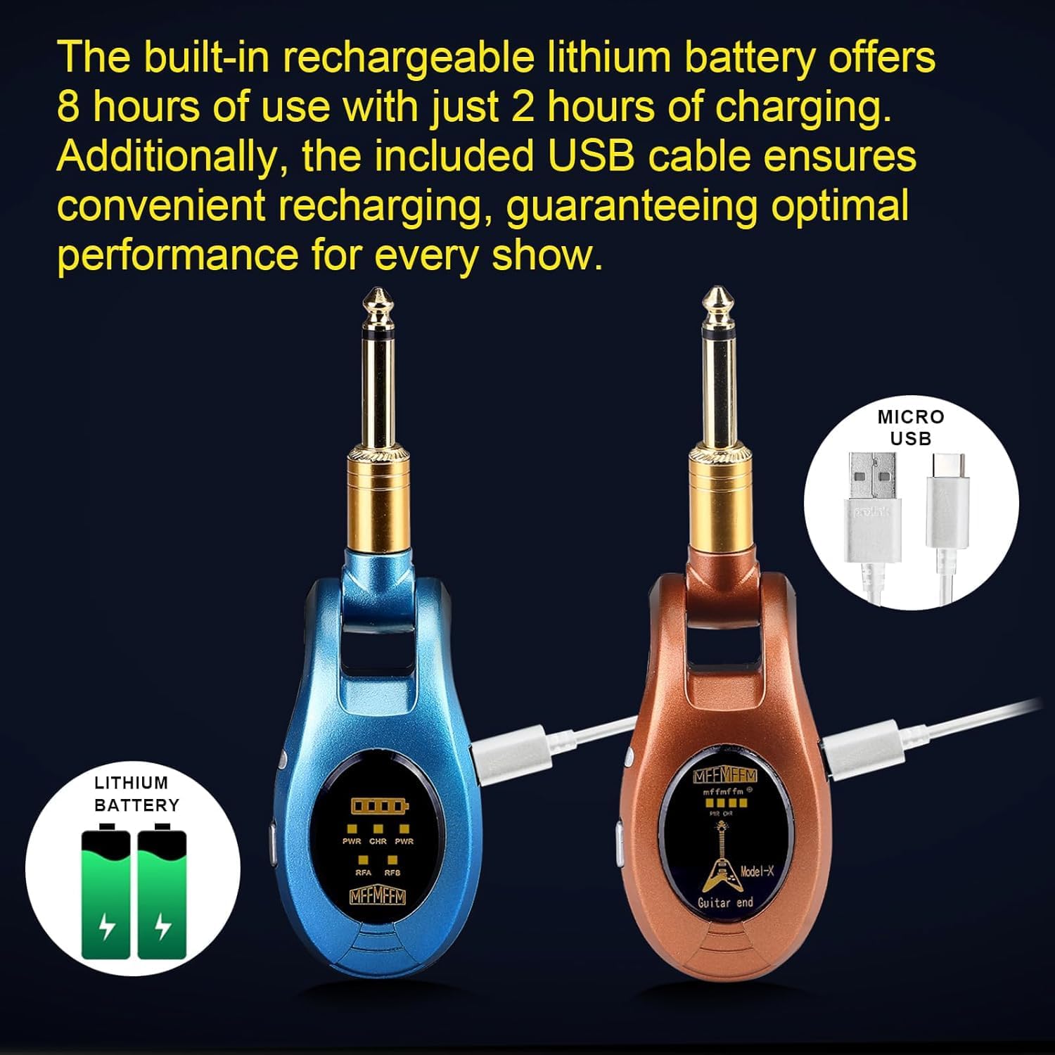 Wireless Guitar System, UHF Wireless Guitar Transmitter, Rechargeable Audio Guitar Transmitter Receiver for Guitar Bass Electric Instruments