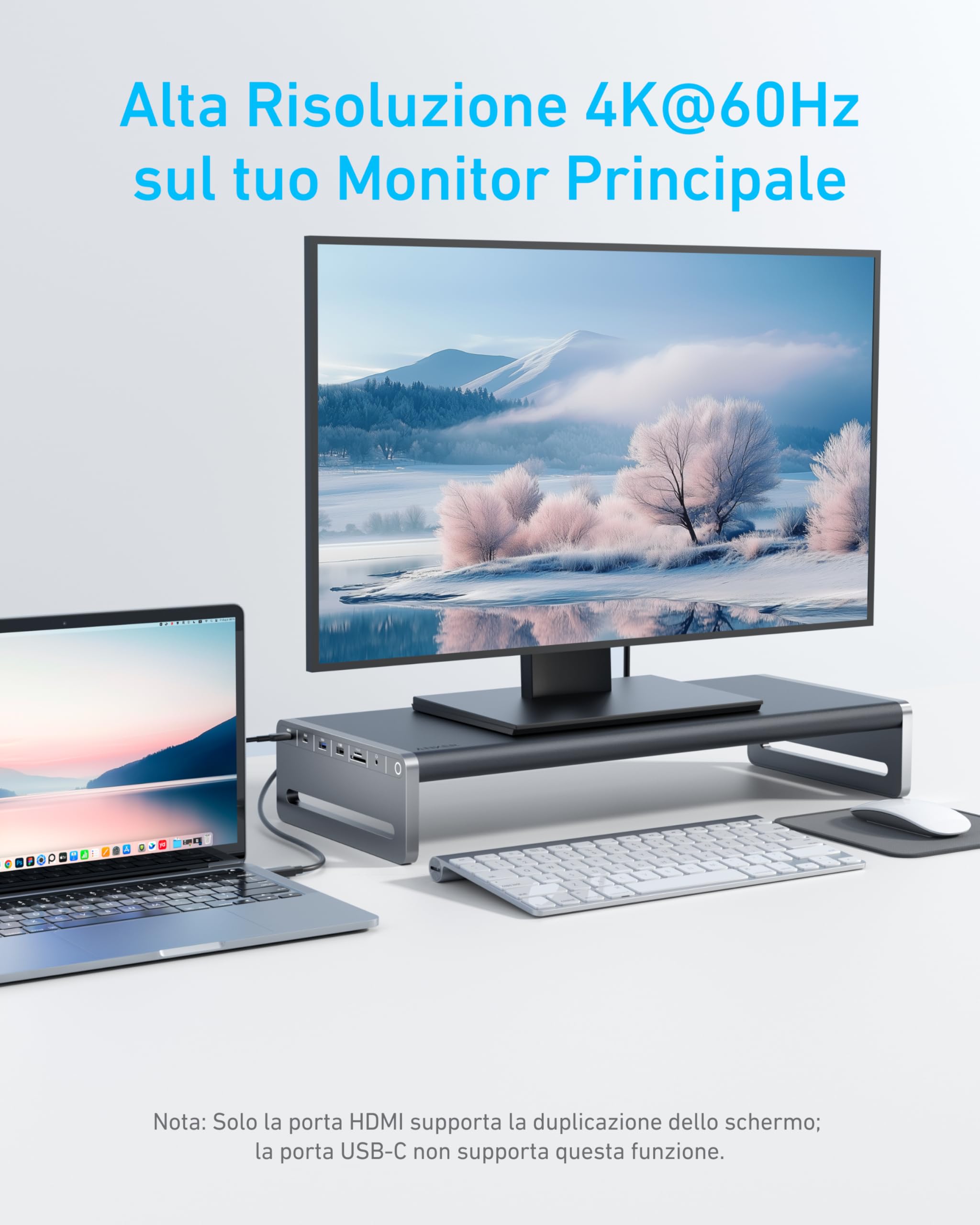 Anker Hub USB C 10 in 1 100W, Supporto Monitor in Alluminio 10 in 1 con 100W PD, Porte 5Gbps, Display HDMI 4K@60Hz, Cavo Integrato da 3,3 ft, Scrivania Ordinata per MacBook, Dell e dispositivi USB C
