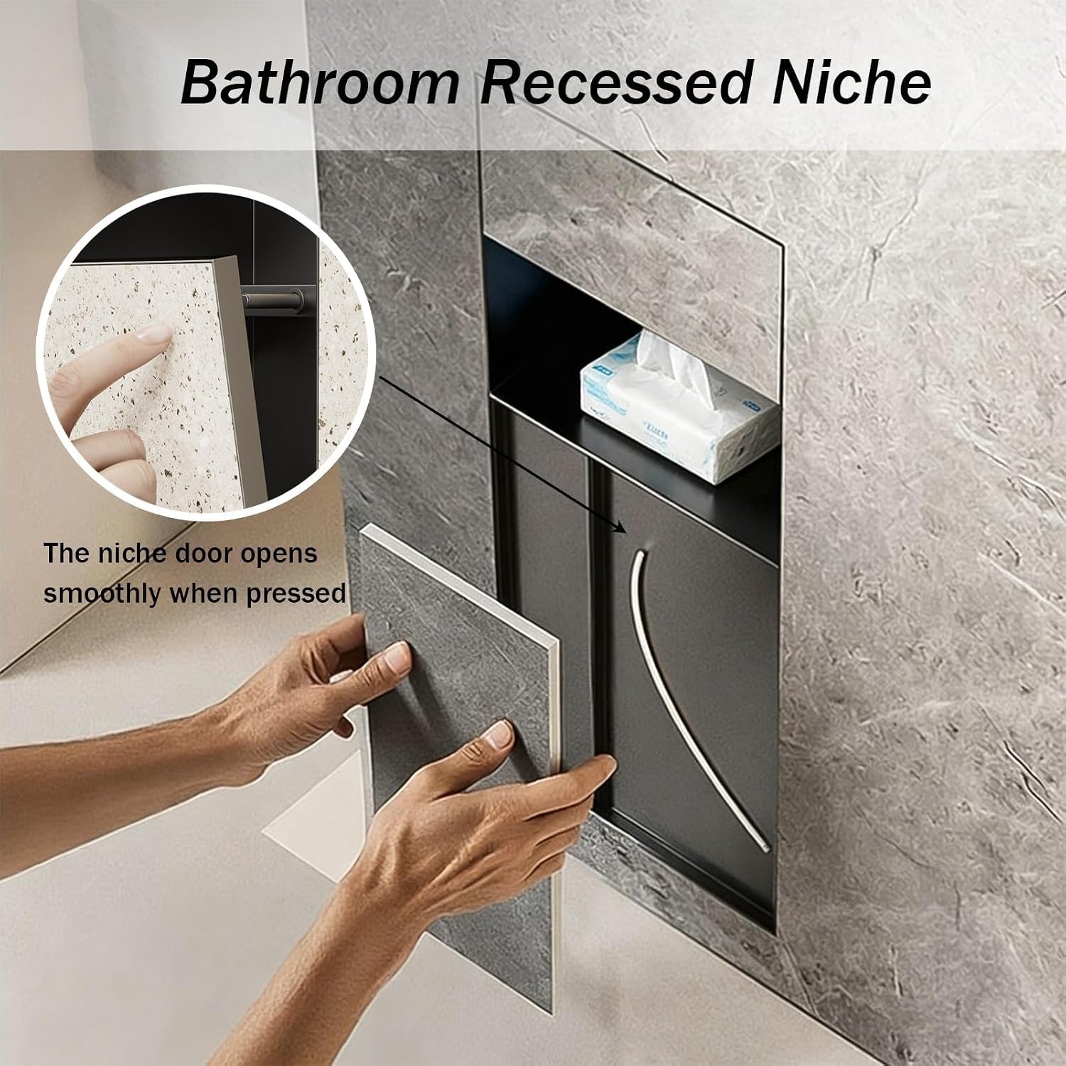 Multifunzionale Portarotolo Carta Igienica,Pattumiera Bagno,Portascopino Wc | 4 In 1 Nicchia Doccia Incasso Dotazione In Acciaio Inox Ad Apertura A Pressione Per Accessori Per Il Bagno,