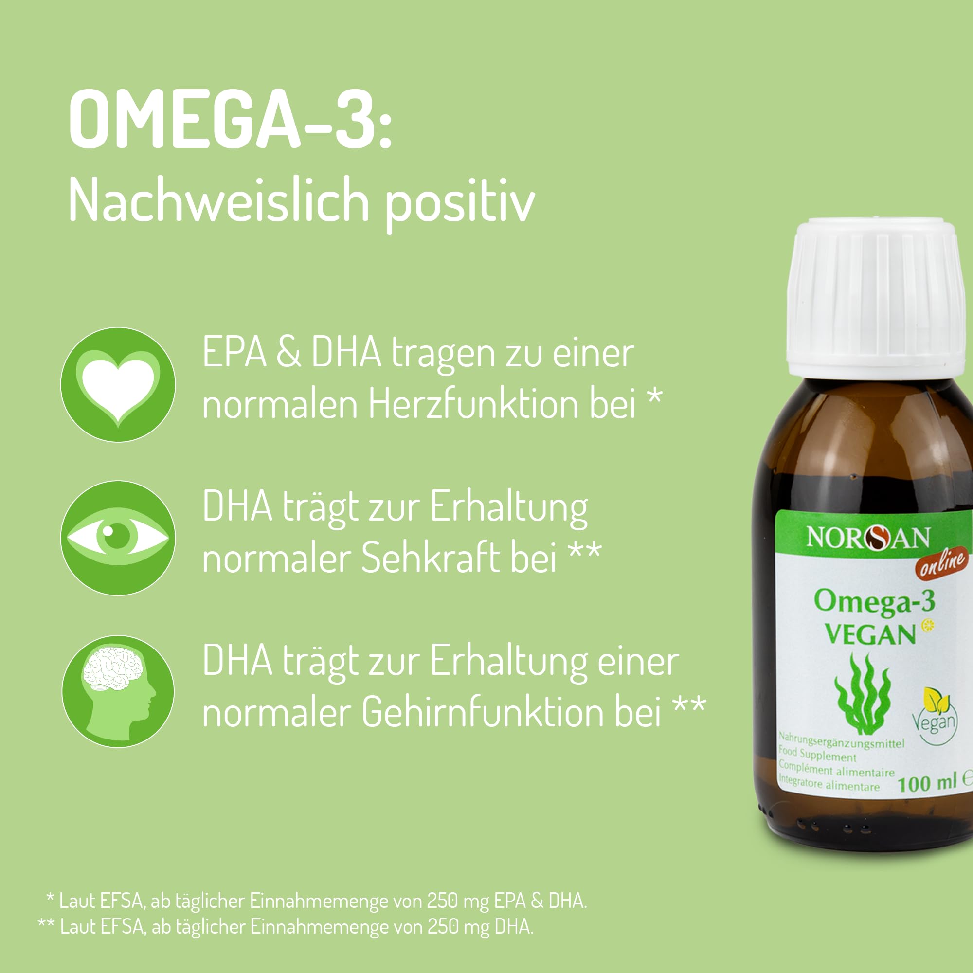 NORSAN Premium Omega-3 Vegan Öl hochdosiert 3 x 100ml - 2000 mg Omega-3 Tagesdosierung-Algenöl reich an EPA & DHA - 800 IE Vitamin D3