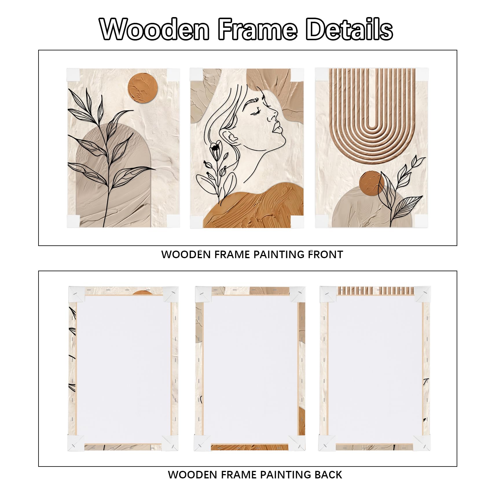 3 Pcs Wooden Framed Canvas Wall Art Set Bohemian Sage Green Canvas Prints Poster Geometric Line Beige Green Pictures for Living Room Bedroom Dinning Room Hallway Stairs Wall Decor 30x40cm x3pcs — view 72