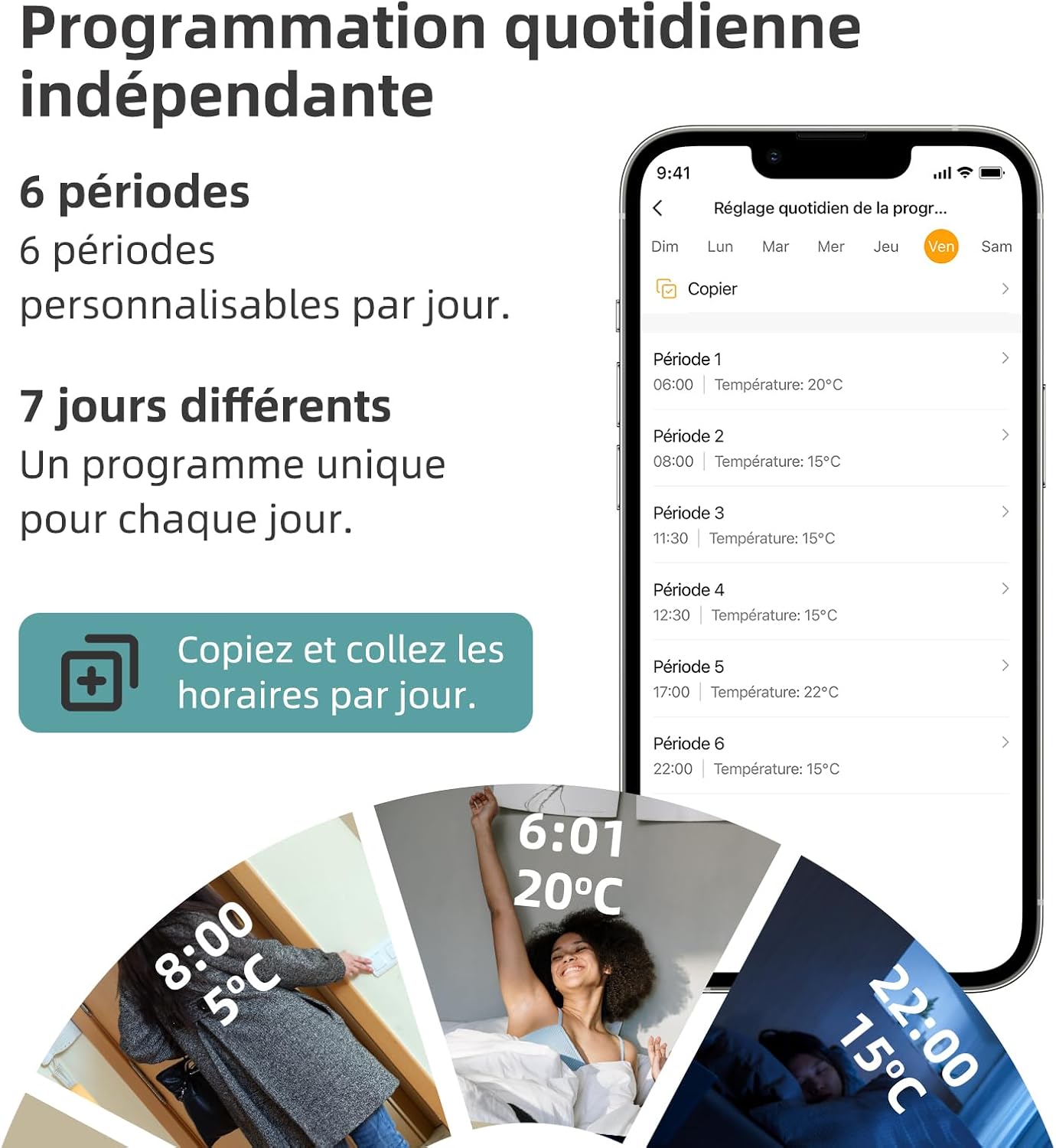 Thermostat Connecté WiFi,Thermostat Chaudière Gaz à Pile,Thermostats 2 Fils,Thermostats d'ambiance Programmable Quotidienne,Compatible avec Alexa et Google Home, Voix et Télécommande,3A,Murale — vue 6