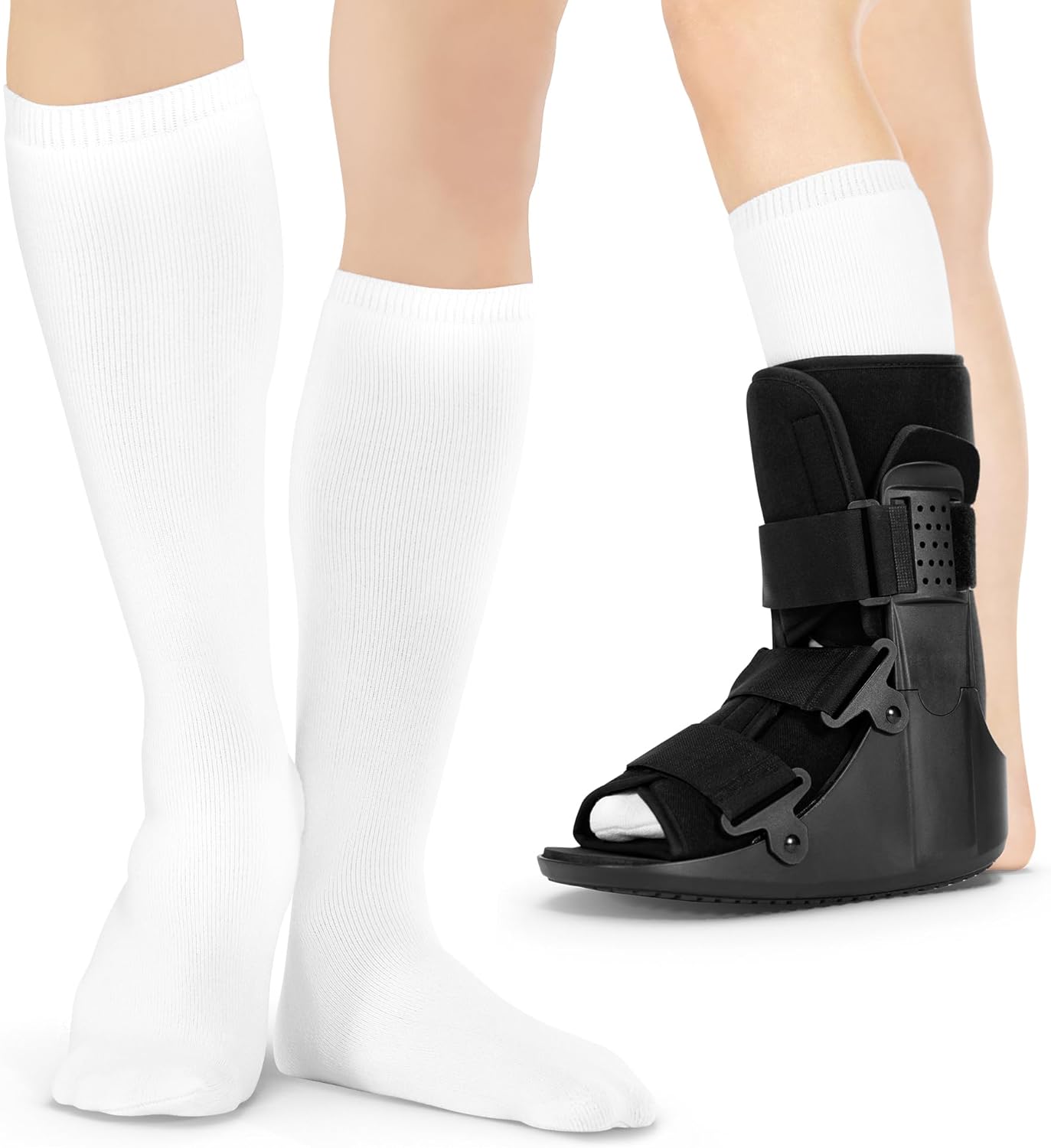 BraceAbility Walking Boot Sock Liners – (1 Pair) Replacement Medical Tube Socks for Under Orthopedic, Air CAM Walkers, Fracture Boots, and Surgical Foot Cast Shoes for Men or Women (Tall White)