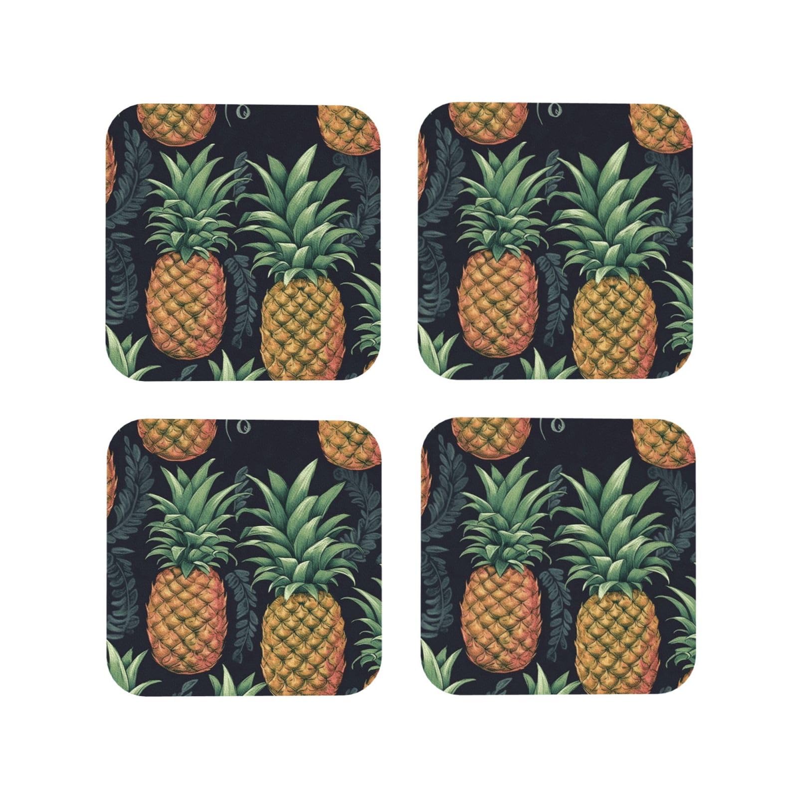 4pcs Drink Coasters for Tabletop Protection, 4" Leather Coasters for Drinks, Pineapple Cup Coasters for Coffee Table Decor, Non-Slip Drinking Cup Mat for Hot Or Cold Drink