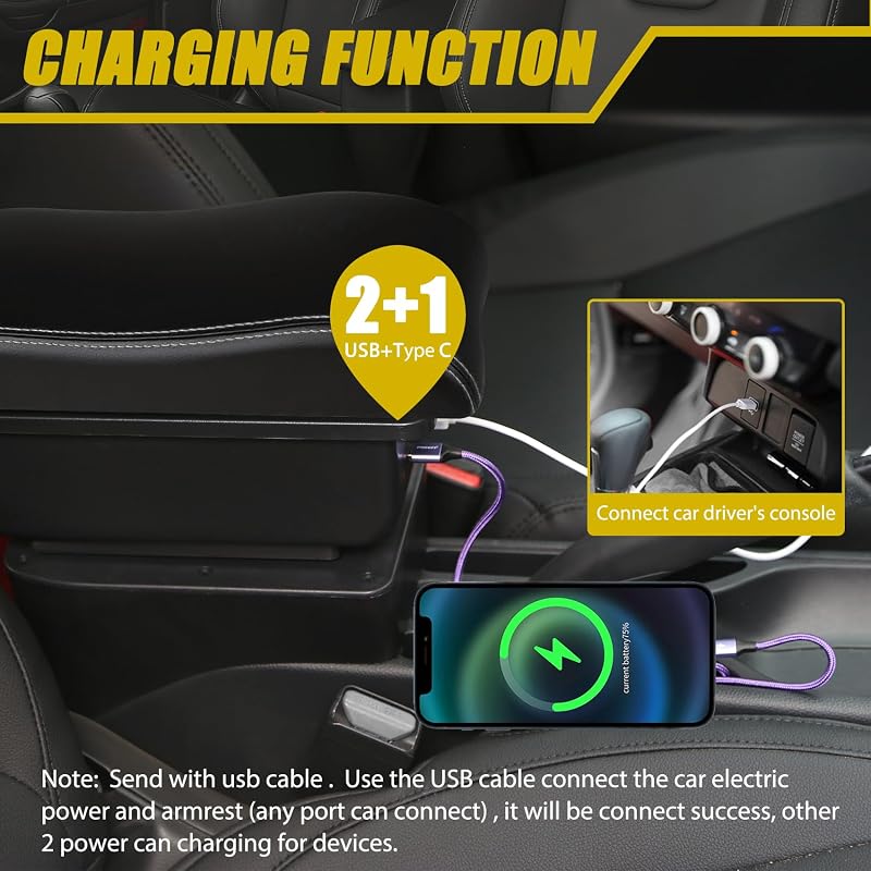 OYHCM Renault Captur 2018-2022 Középkonzol Kartámasz Dupla Tárolóval Fekete Bőr