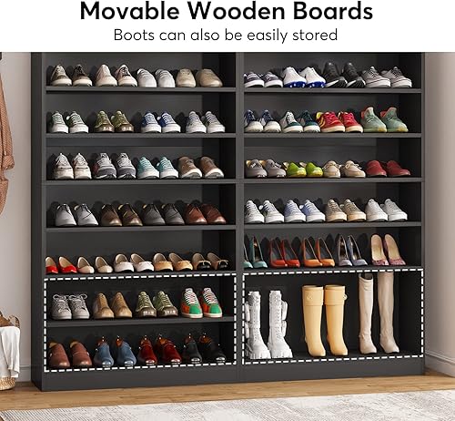 Miniatura 4 de Tribesigns Gabinete de zapatos de 2 piezas, 9 niveles, 40-45 pares de madera resistente, gabinete de almacenamiento independiente de zapatos,