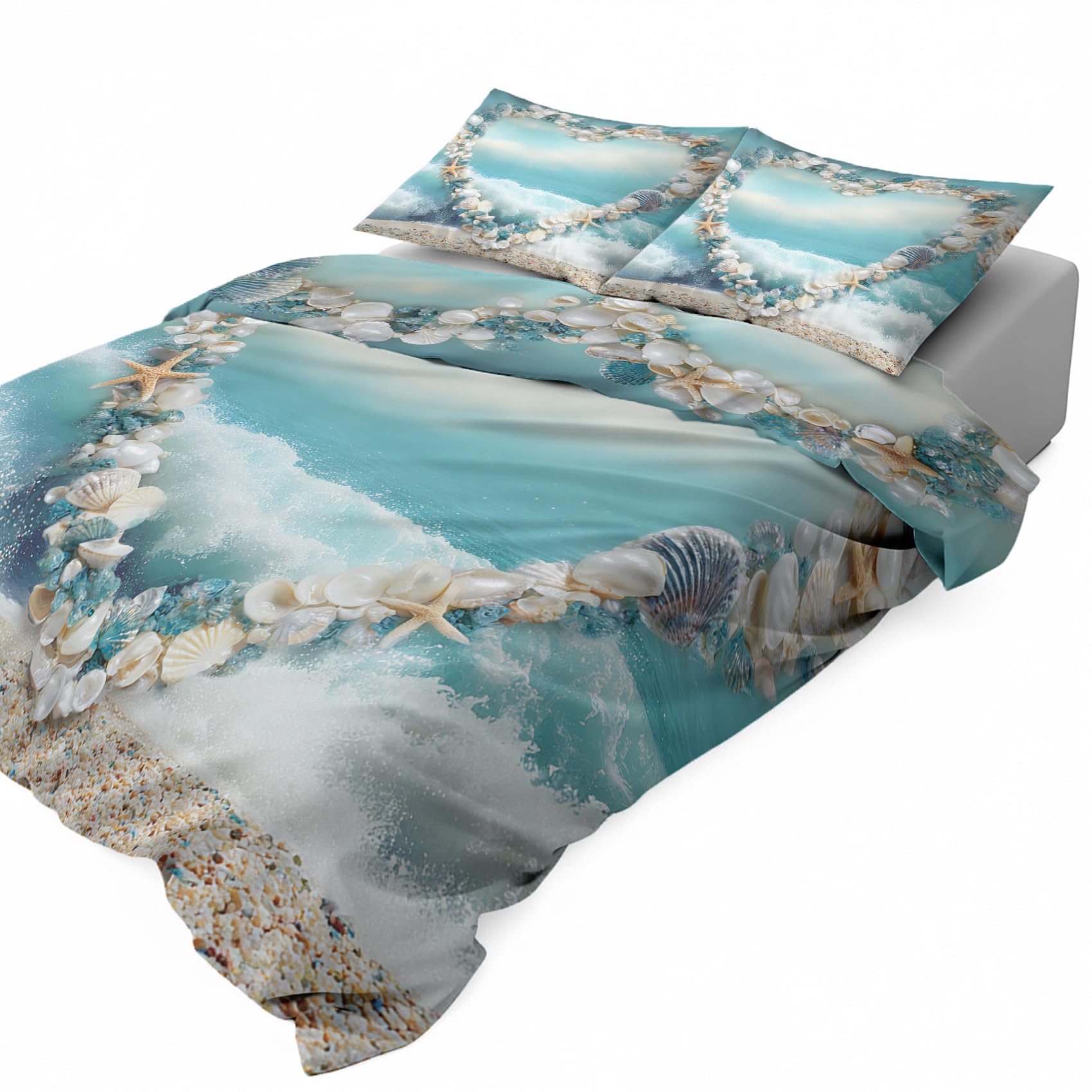 Housse de couette 220x240 mer en microfibre anti-plis avec fermeture éclair rapide