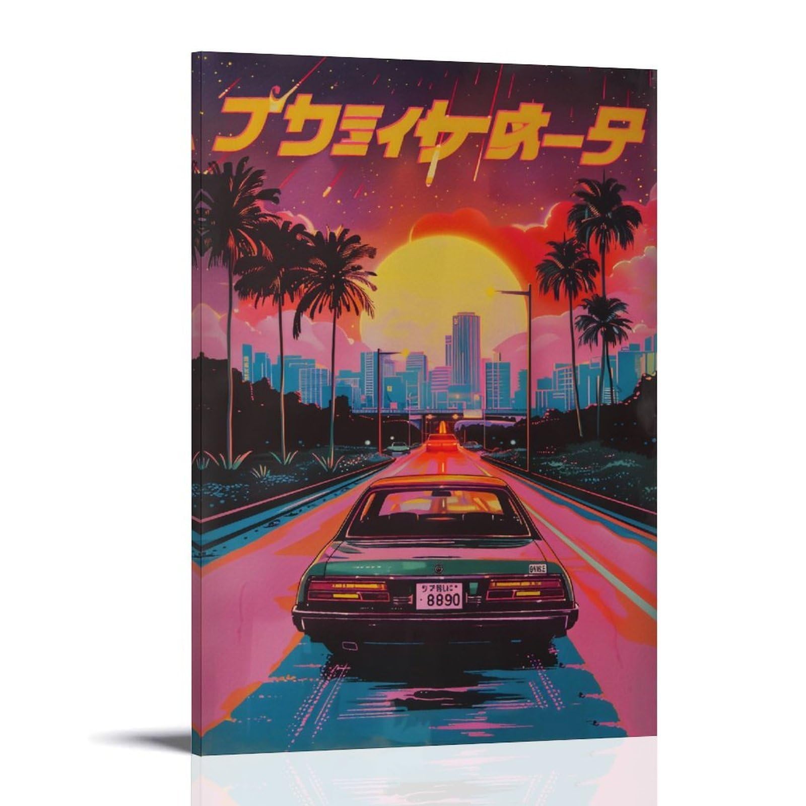 HUERYRYHY Tokyo Night Drive 04 Poster Wall Art Canvas Vintage Aesthetic Painting Decor for Rooms 20x30inch Frame-style