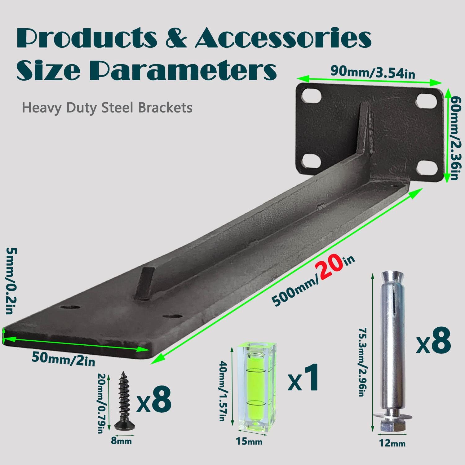20INCH Steel Heavy Duty Shelf Brackets Steel Shelf Brackets for Mantels, Countertops，DIY Shelving Brackets Wrought Iron Black - Max Load 500LBS - 2 Pack