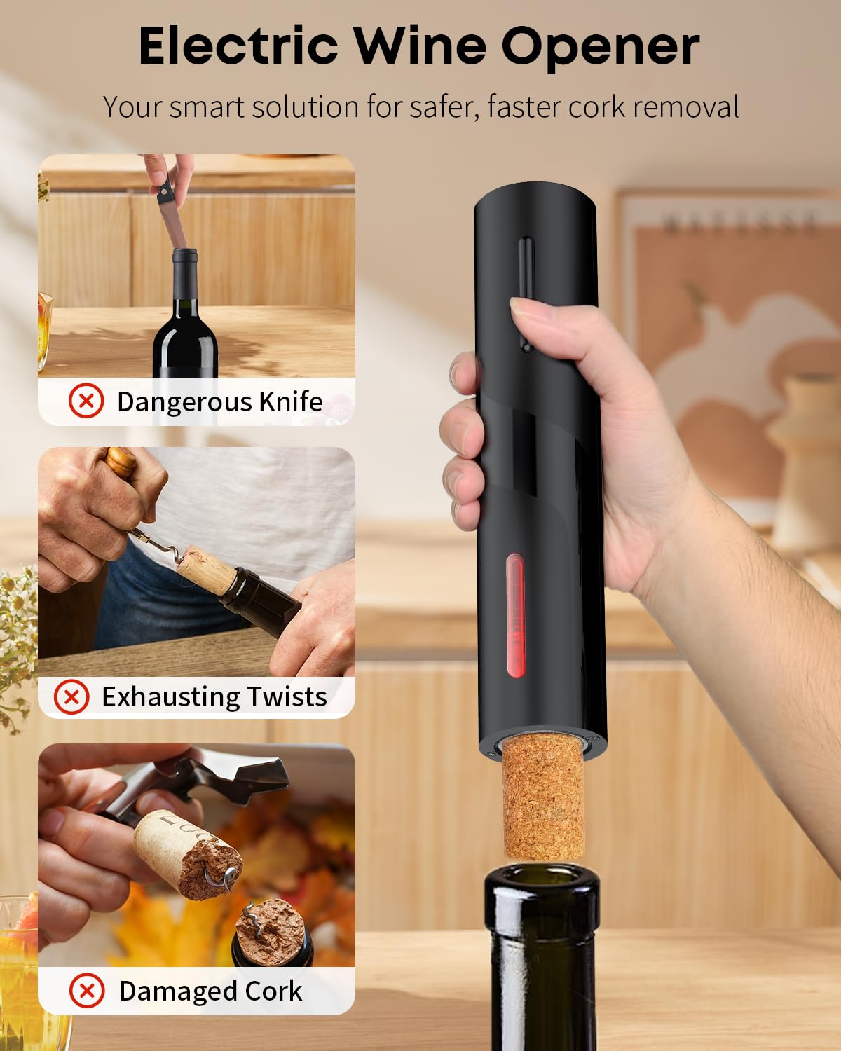Pawfly Apri bottiglie Elettrico Ricaricabile con Tagliafoglio Cavatappi Automatico USB-C Luce LED Apribottiglie Vino