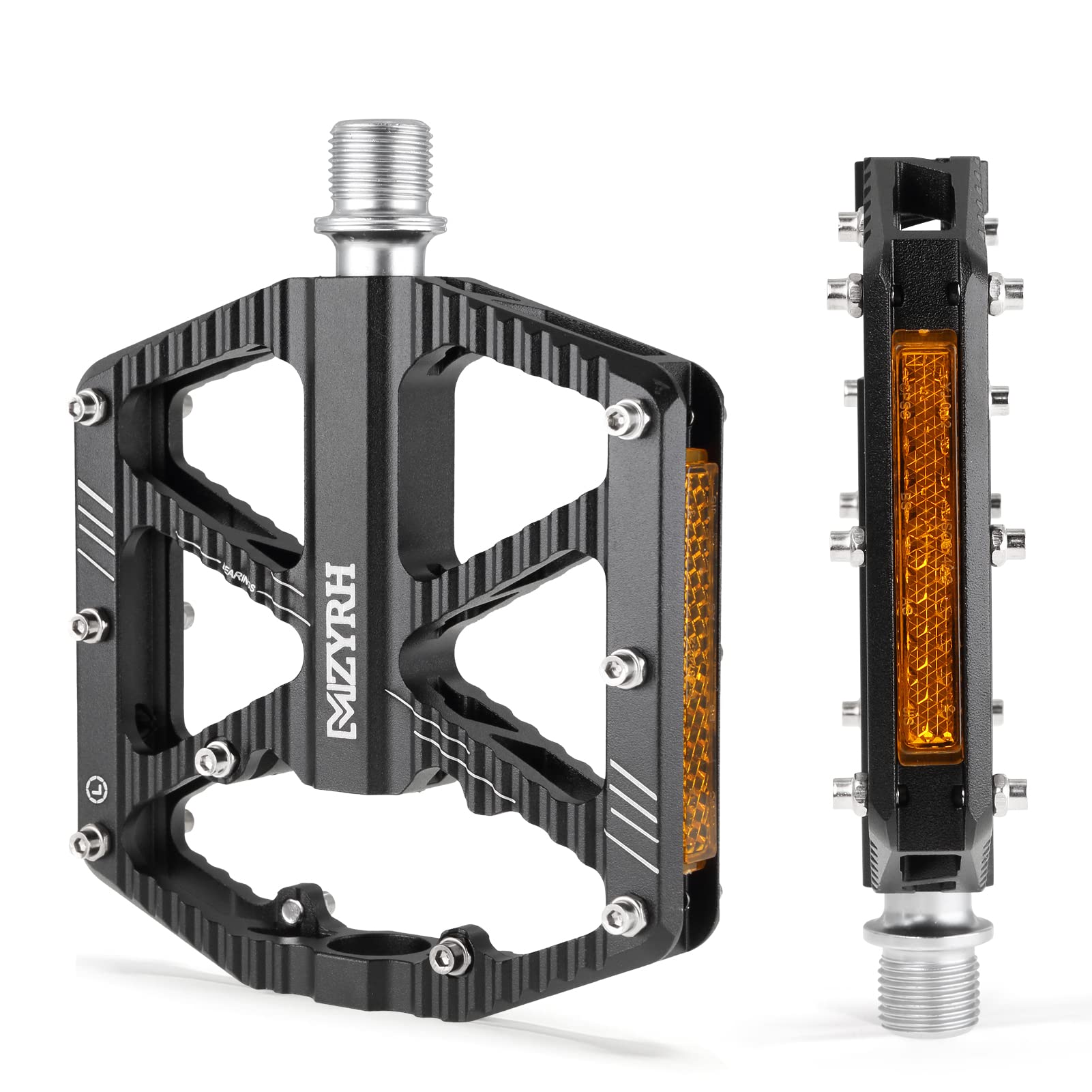 MZYRH Road/Mountain Bike Pedals,Bicycle Pedals with Reflectors,Aluminum Alloy MTB Pedals 3 Sealed Bearings Bicycle Platform Pedals 9/16" BMX Road Bike