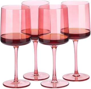 Navaris Copas de Vino cuadradas - Set de 4X Copa de Vino de Cristal - Copas Vino Blanco y Tinto - Juego de 4X Copas Vino Cristal Rosa