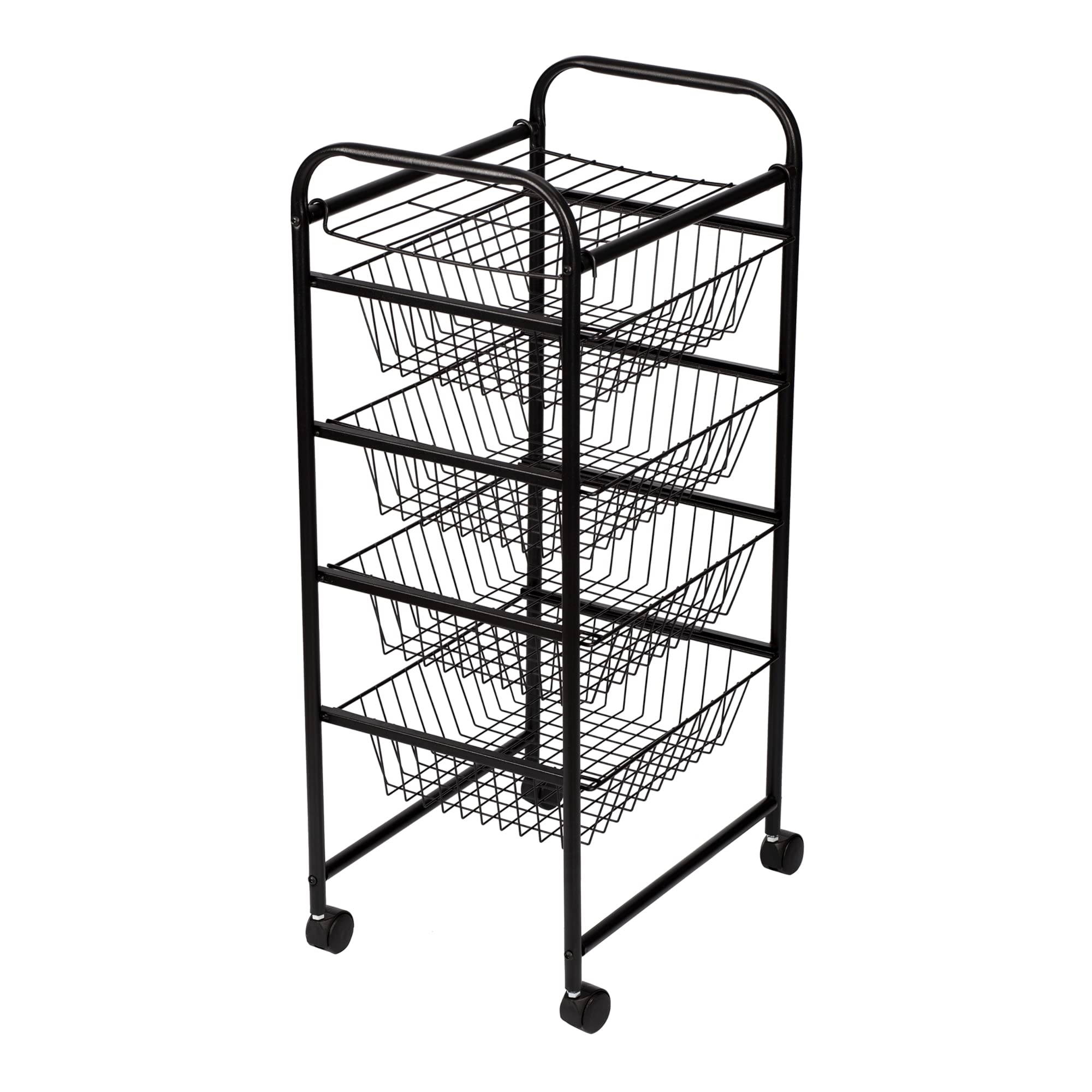 [en.casa] Carro de Servicio de 5 Niveles Carrito de Cocina con 4 Cestas 1 Estante de Rejilla Estantería Rodante Multiuso Metal 87 x 41 x 32 cm Negro
