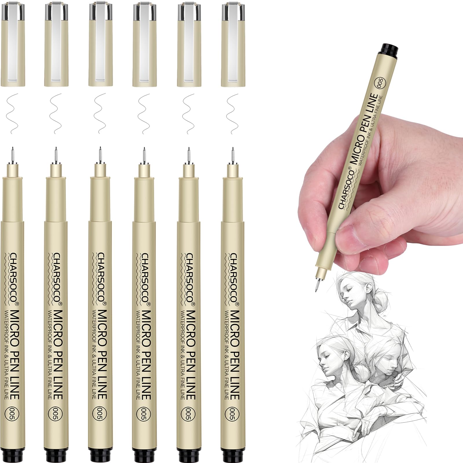 CHARSOCO 005 Micro Pen, 6 Pack Black Fine Point Pen with Waterproof Archival Ink, 0.23mm Fineliner Ink Pens for Artist Illustration, Sketching, Anime, Manga, Technical Drawing and Scrapbooking â image 1