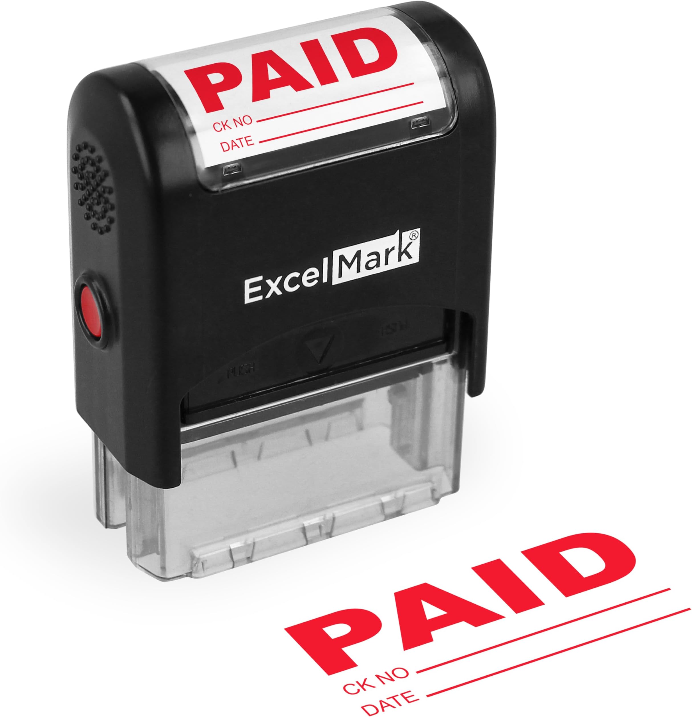 ExcelMark Paid with Check and Date - Self-Inking Rubber Stamp - A1539 Red Ink