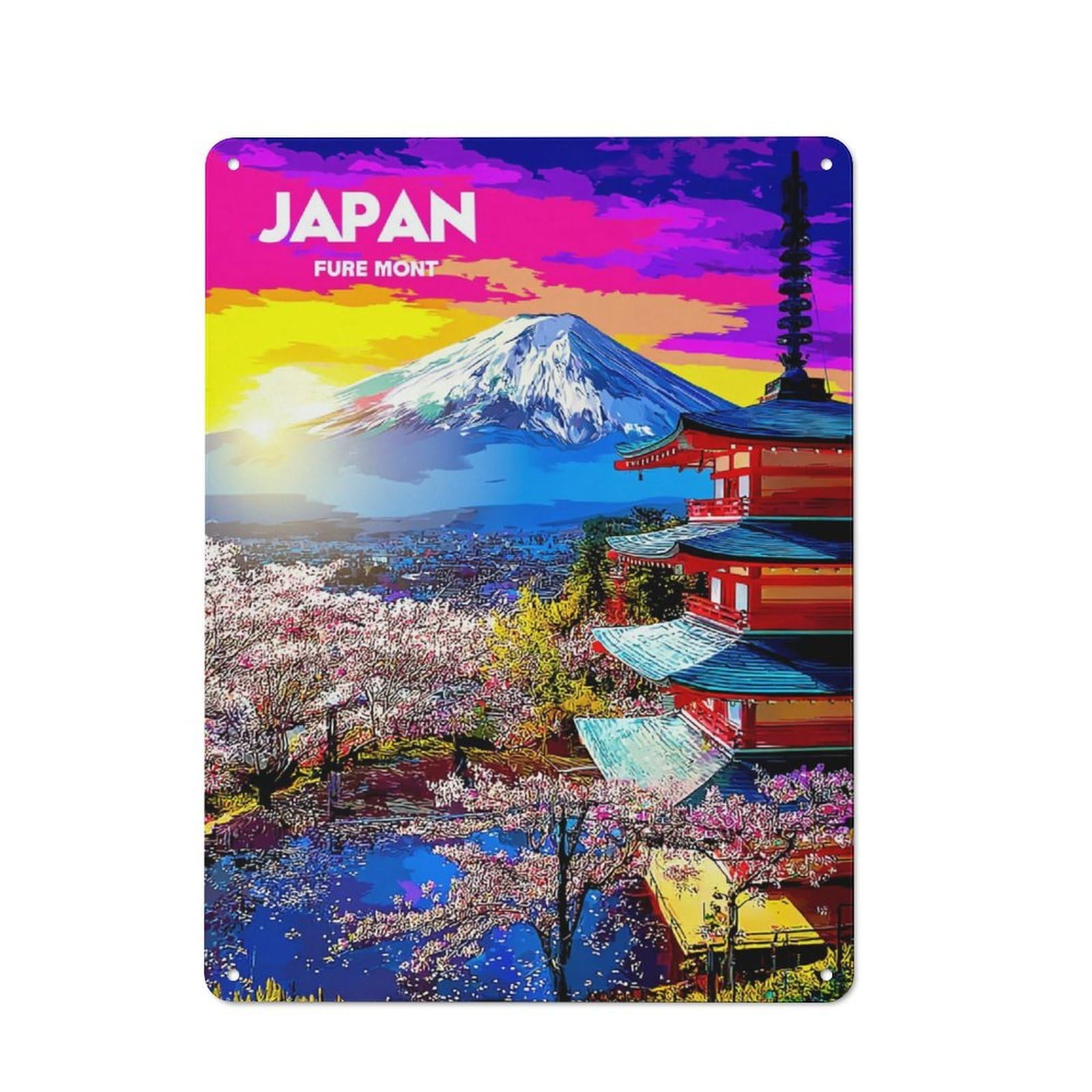 Junmoney Cherry Blossoms And Mount Fuji Metal Wall Sign 40X30cm Featuring For Garage Or Workshop, Suited To Diy Enthusiasts
