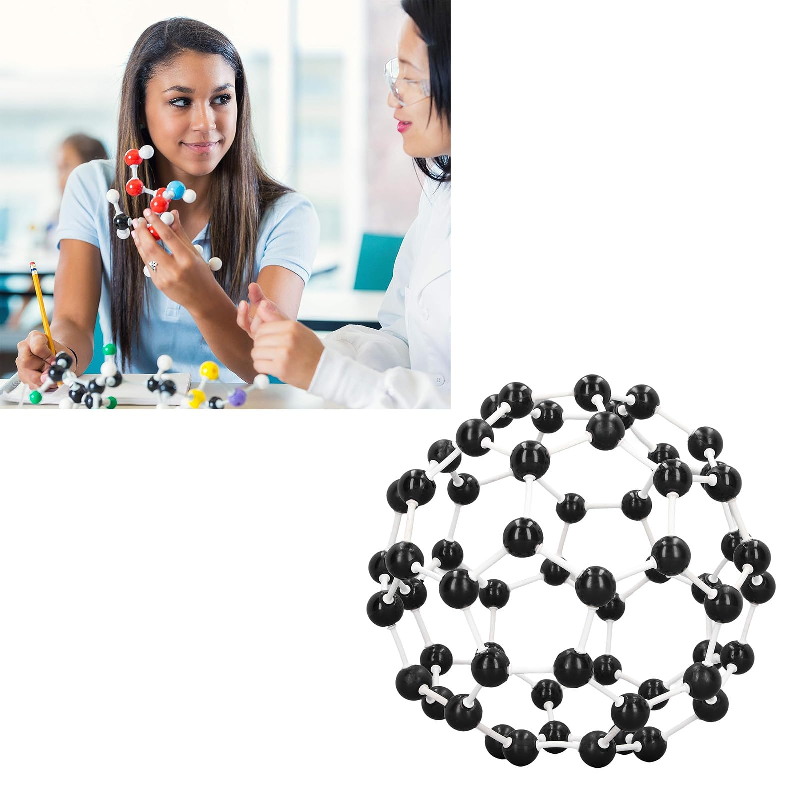 Chemie-Molekülmodellbausatz, Kohlenstoff-C60-Struktur, interaktive Atomwerkzeuge, Kunststoff, ideal für den Unterricht im Klassenzimmer