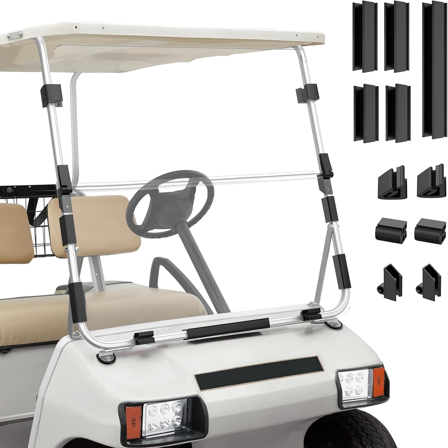 Club Car DS Windshield(Clear), Golf Cart Foldable Windshield Suitable for 1982-2000.5 Club Car DS Golf Carts, Club Car Foldable Clear Windshield Replacement, PC Shield