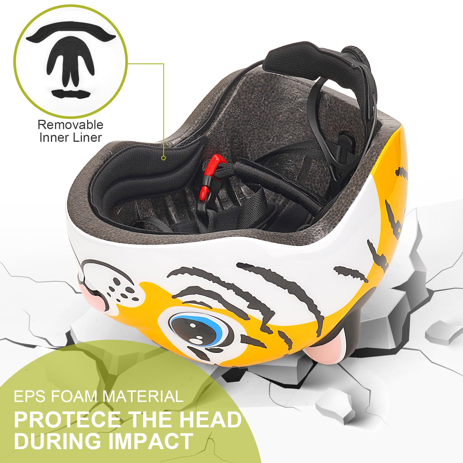 Casco Bici Bambini 2-6 Anni, Design Animale Morbido Antiscivolo, Casco Regolabile Leggero 47-54 cm Traspirante 11 Fori, Caschetto Bimba Bimbo per Bicicletta Monopattino