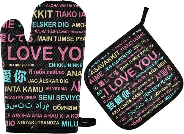 Amazon.com: Aflyko Valentine's Day Love Language Oven Mitt Pot Holder  Wedding Mother's Day Festive Gift Set Heat Resistant Cooking Glove Kitchen  Potholder for Grilling BBQ Bake : Hogar y Cocina