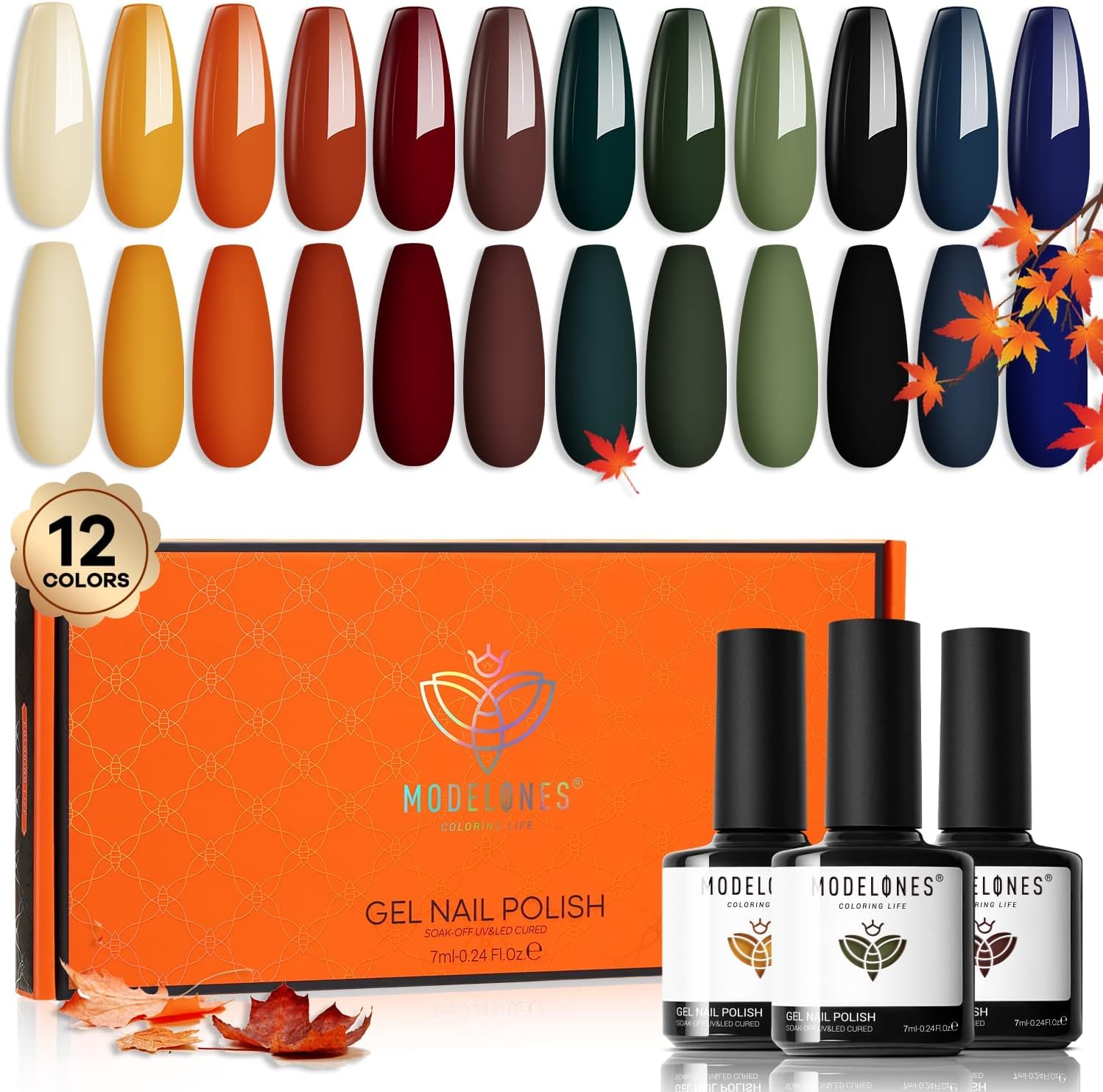 Modelones Fall Gel Nail Polish Kit, 12 Colors Yellow Sage Green Nail