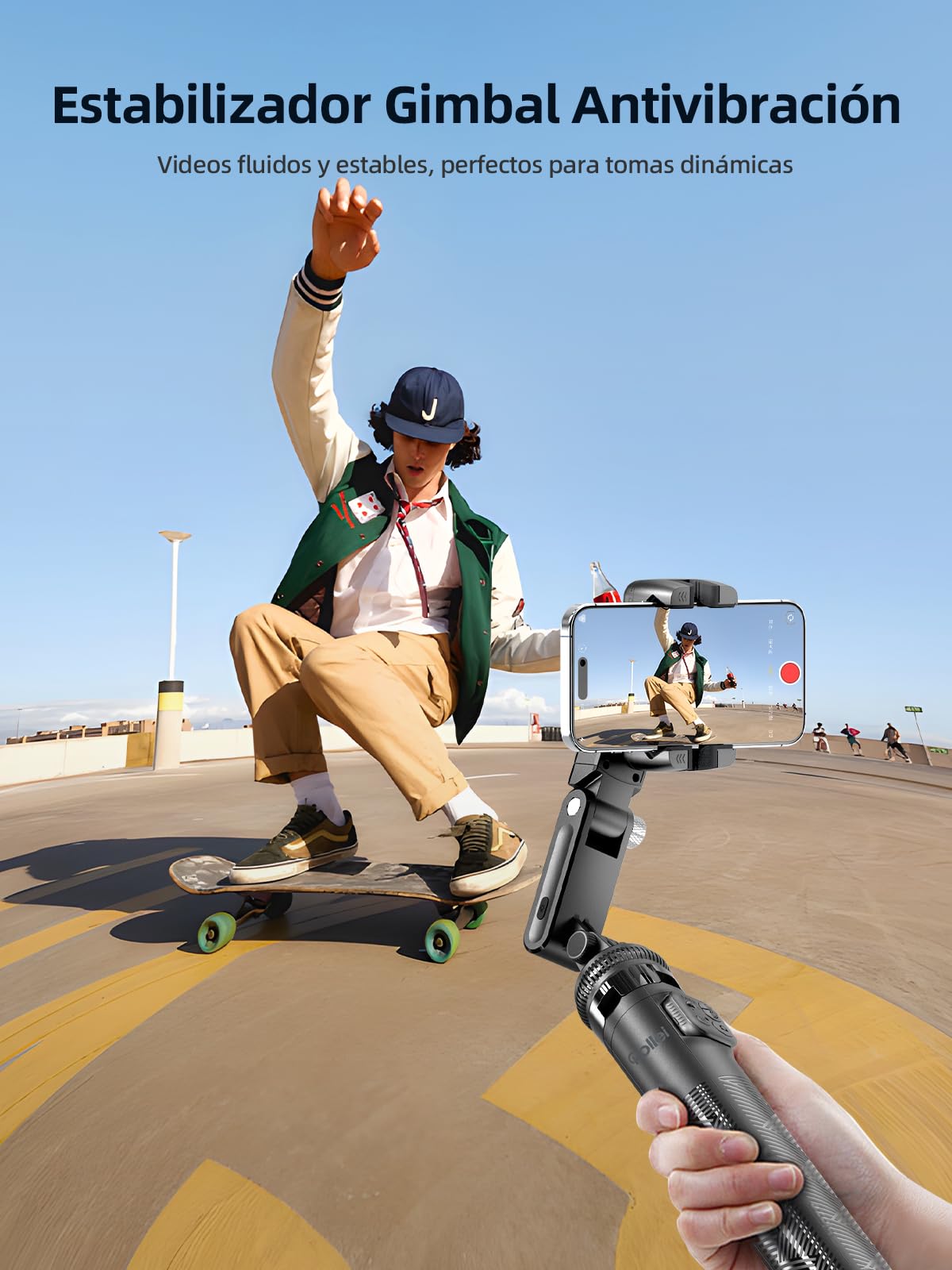 Rollei Trípode Estabilizador para Movil con Seguimiento Facial Automatico | 360 Giratorio Gimbal Palo Selfie Ajustable 45~156cm Compatible con iPhone/Android, Estabilizador-Movil-Gimbal-Tripode