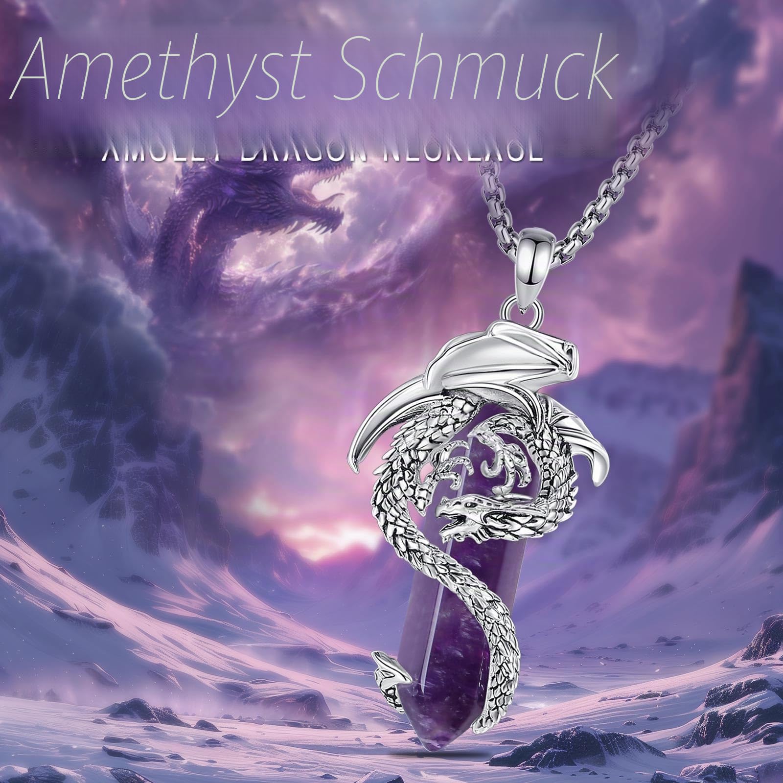 Drachen Kette für Damen Herren, Vintage Drachen Wikinger Halskette Anhänger Gothic Amulett Energie Schmuck Geschenk für Frauen Herren Papa Mutter, 20" +24"