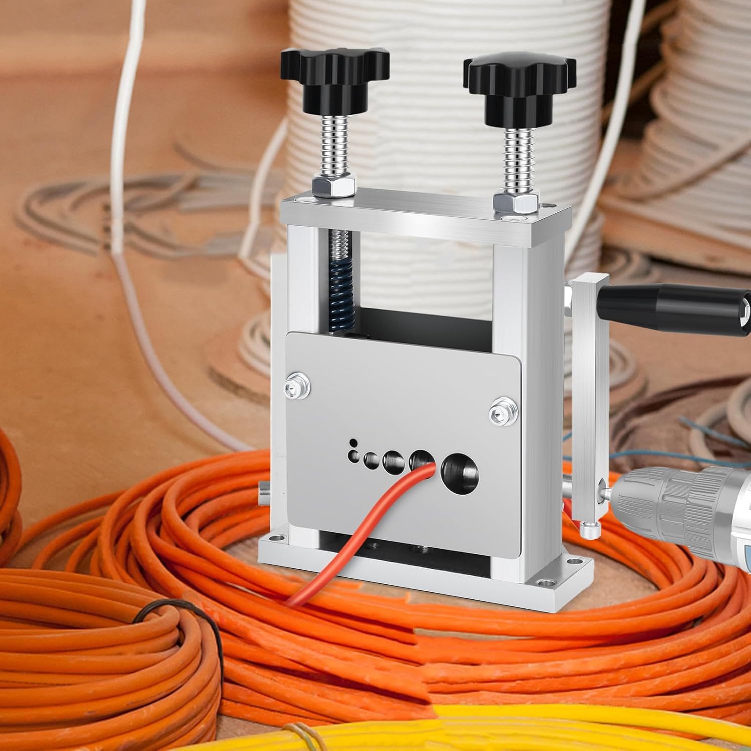 手動ワイヤーストリッパーマシン,手動クランク 式 調整 可能 電気 設備 工具,ドリル駆動式 ワイヤーストリッピングツール | 産業