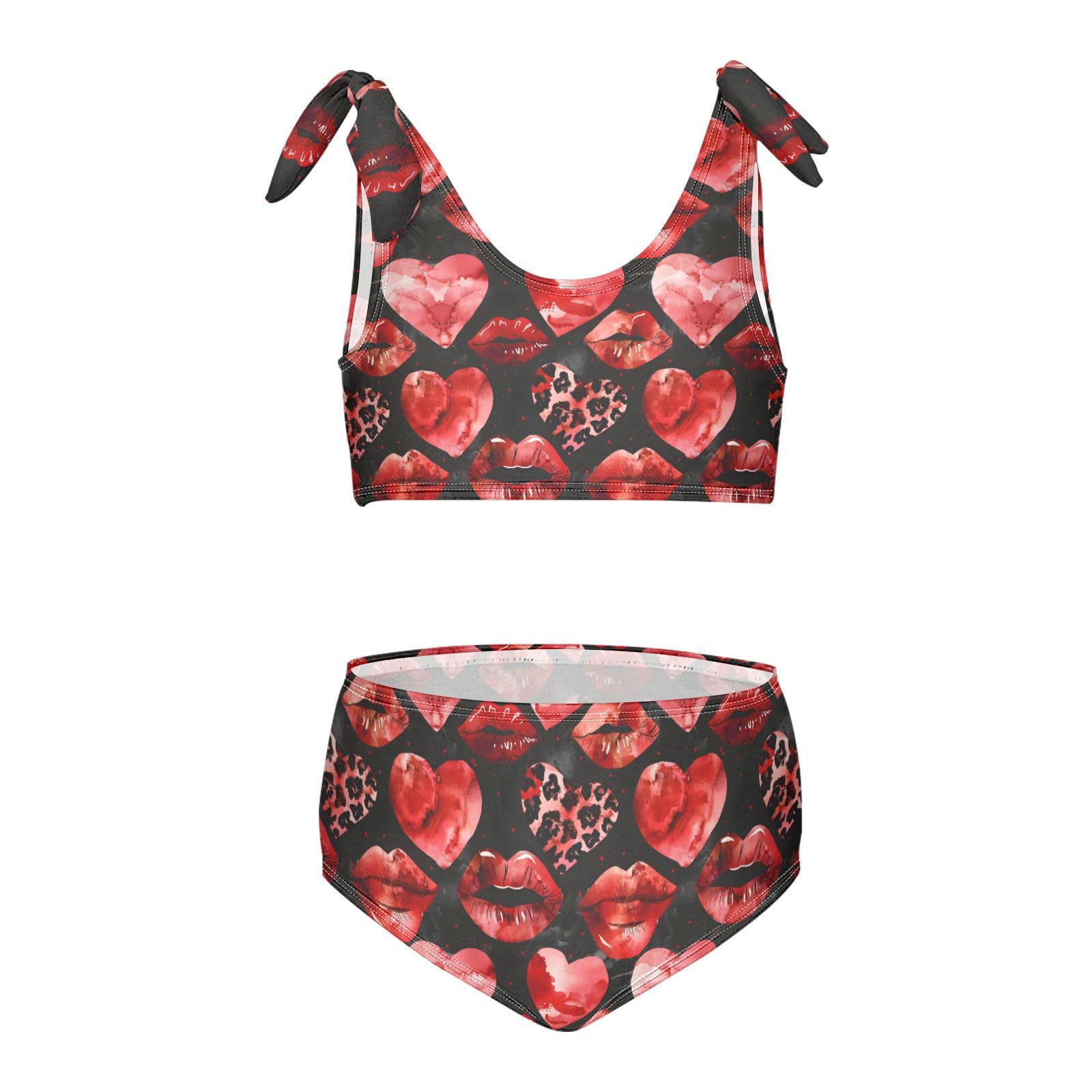 Watercolor Red Heart Girls Two Piece Tankini Swimsuits Summer Bathing Suit Beach Swimwear Set, 3T Multicoloured
