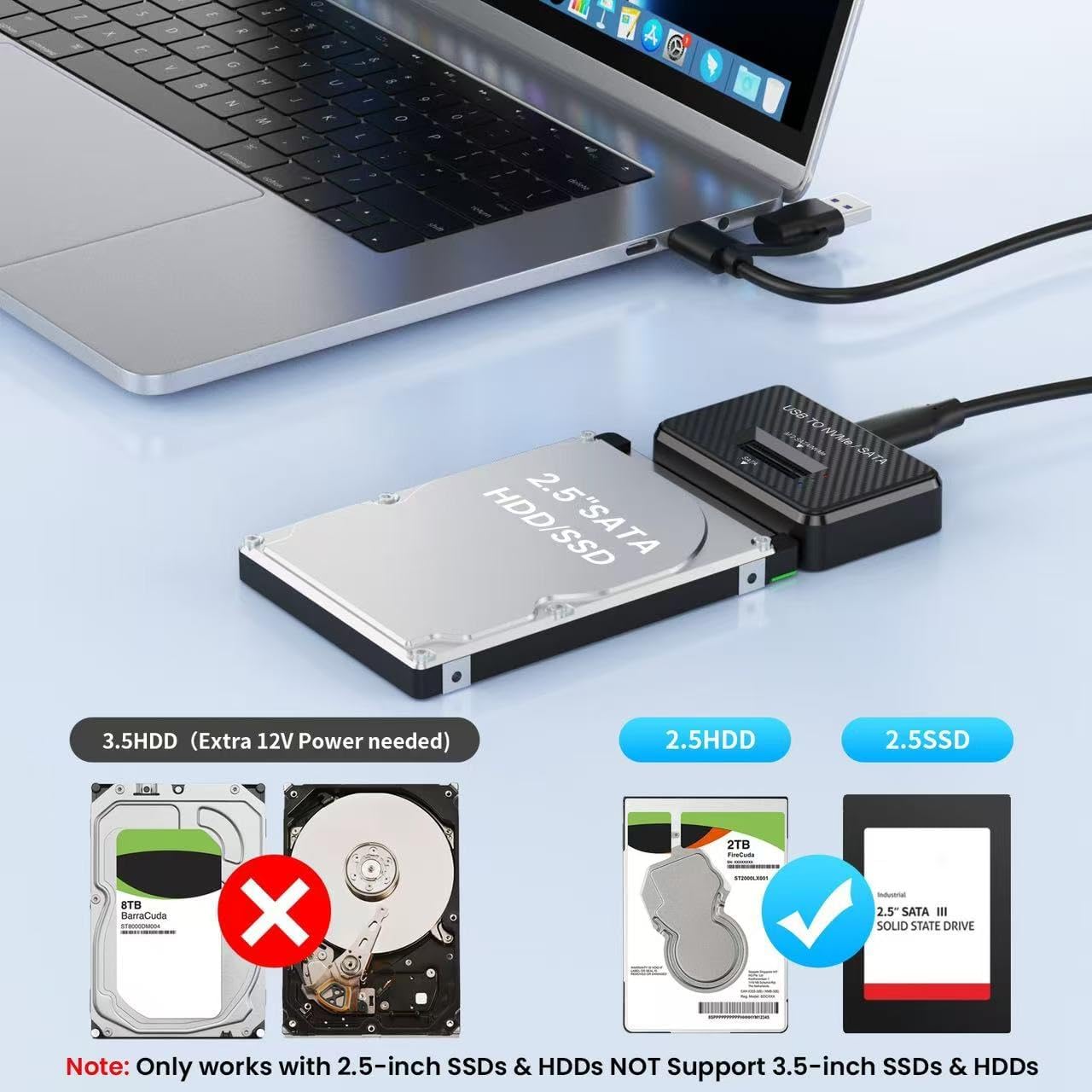 Hard Drive Enclosure, M.2 NVMe/NGFF SSD Reader Adapter, Compatible 2.5Inch SATA SSD and Mechanical Hard Drive, Up to 10Gbps Data Speed Support,with Heat Dissipation Port