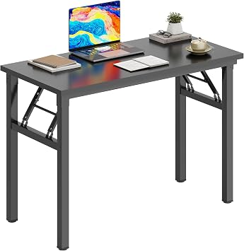 DlandHome 31.5 Inch Small Folding Computer Desk for Home Office, Black | Foldable Writing Table for Small Spaces Bedroom, No Assembly Required, Wood Top Metal Frame, Collapsible Compact Easy Storage