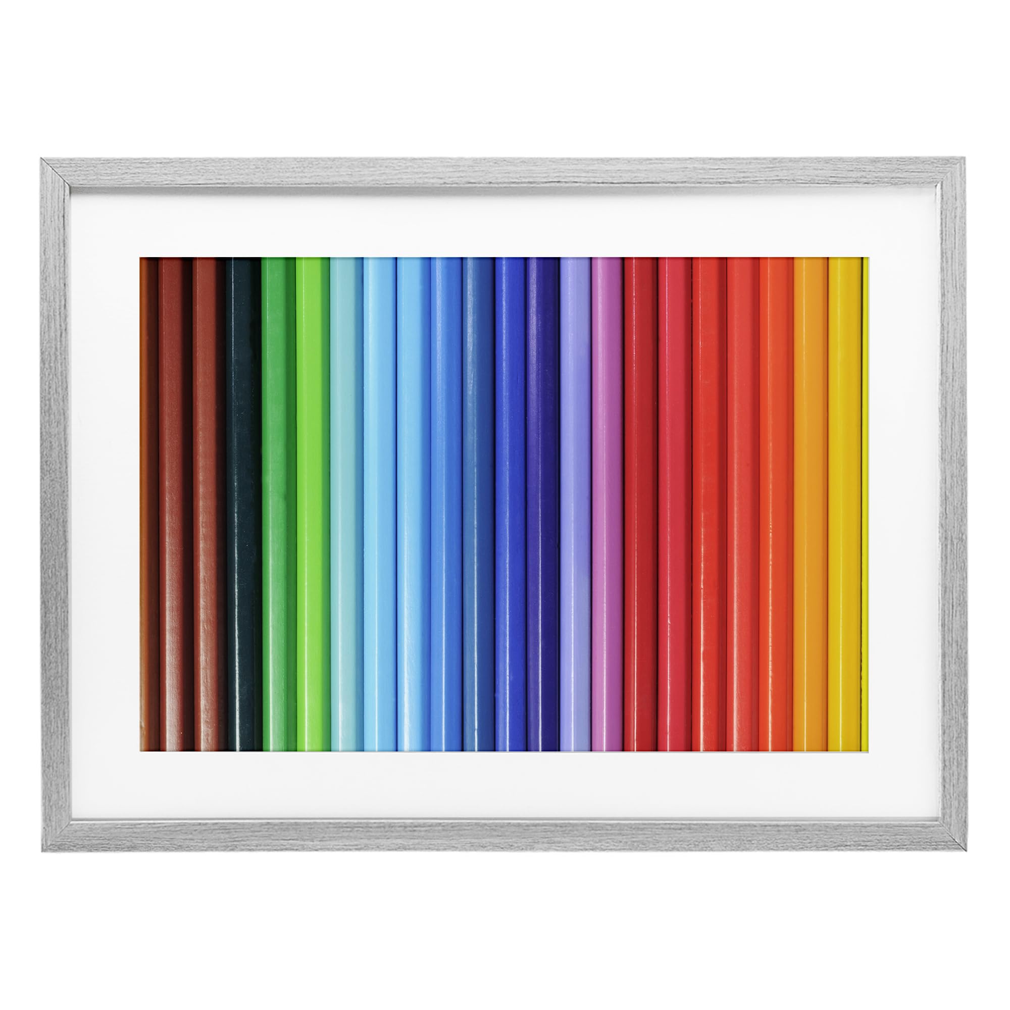 Stupell Industries 'Colored Pencil Lineup', Framed Print Under Glass, Gray, 20 x 14 Inches, Easy to Hang and Sturdy, Made in USA, by Tom Quartermaine