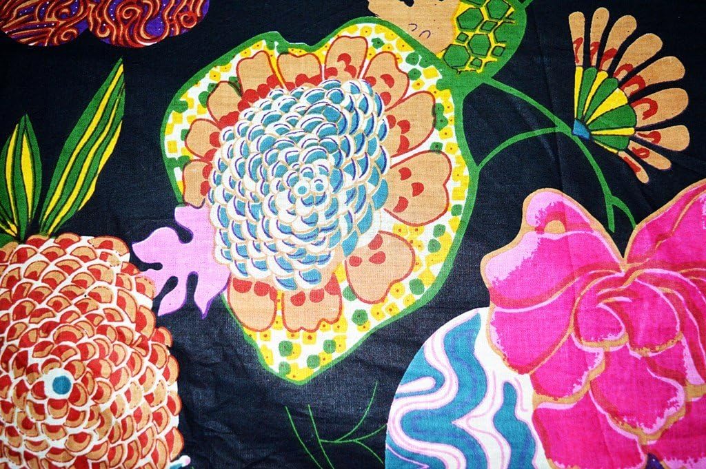 Indian Handmade 5 Yard Running Fabric 100% Cotton Floral & Fruit Print Dressmaking Fabric (Black)
